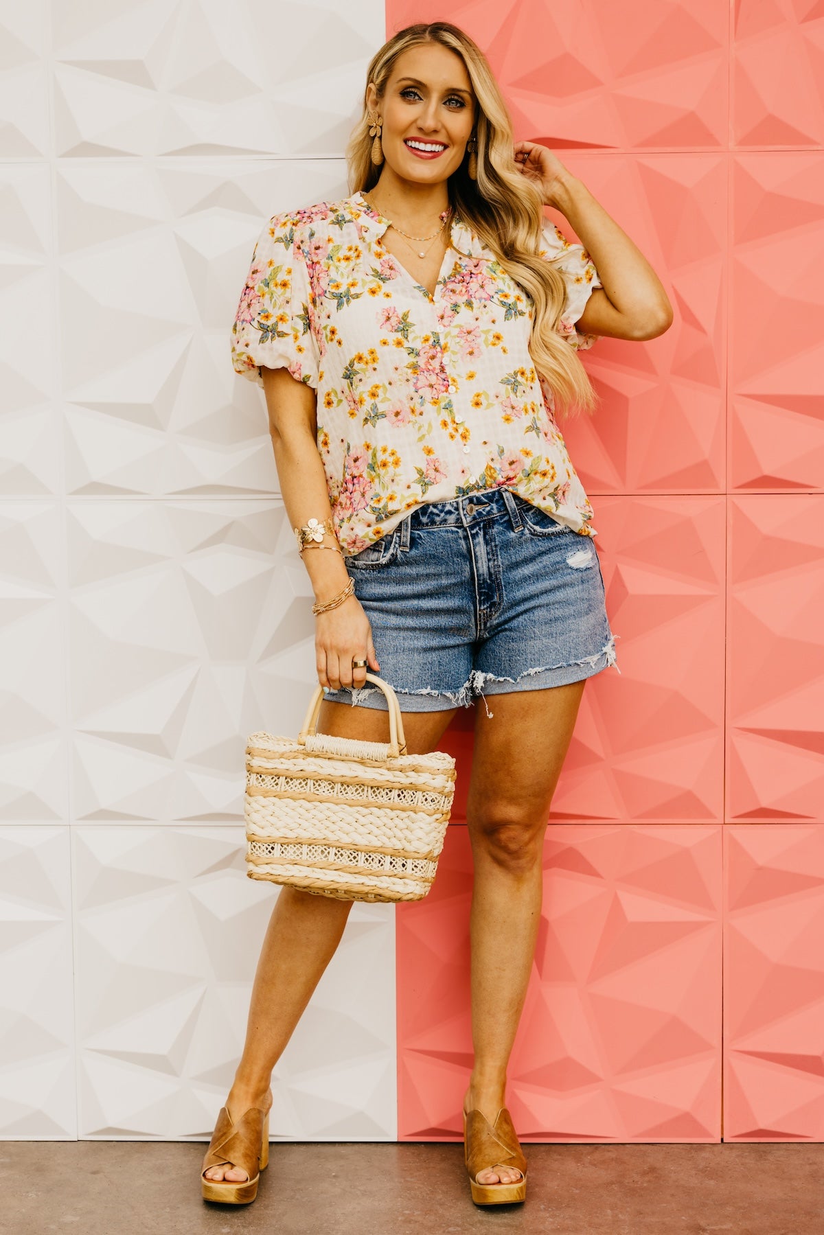 LoveStitch | The Cara Puff Sleeve Floral Button Top