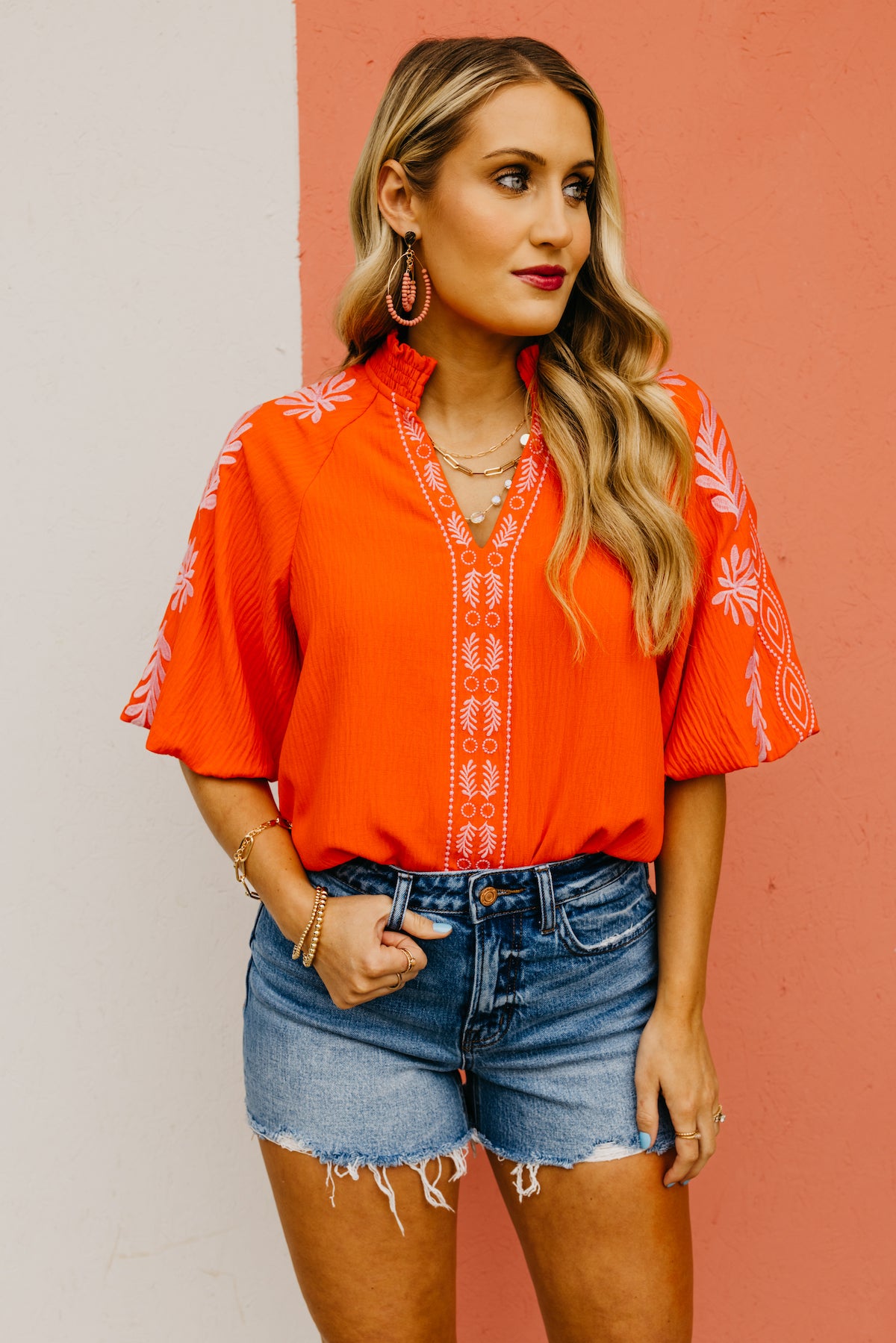 The Corey Embroidered Puff Sleeve Top