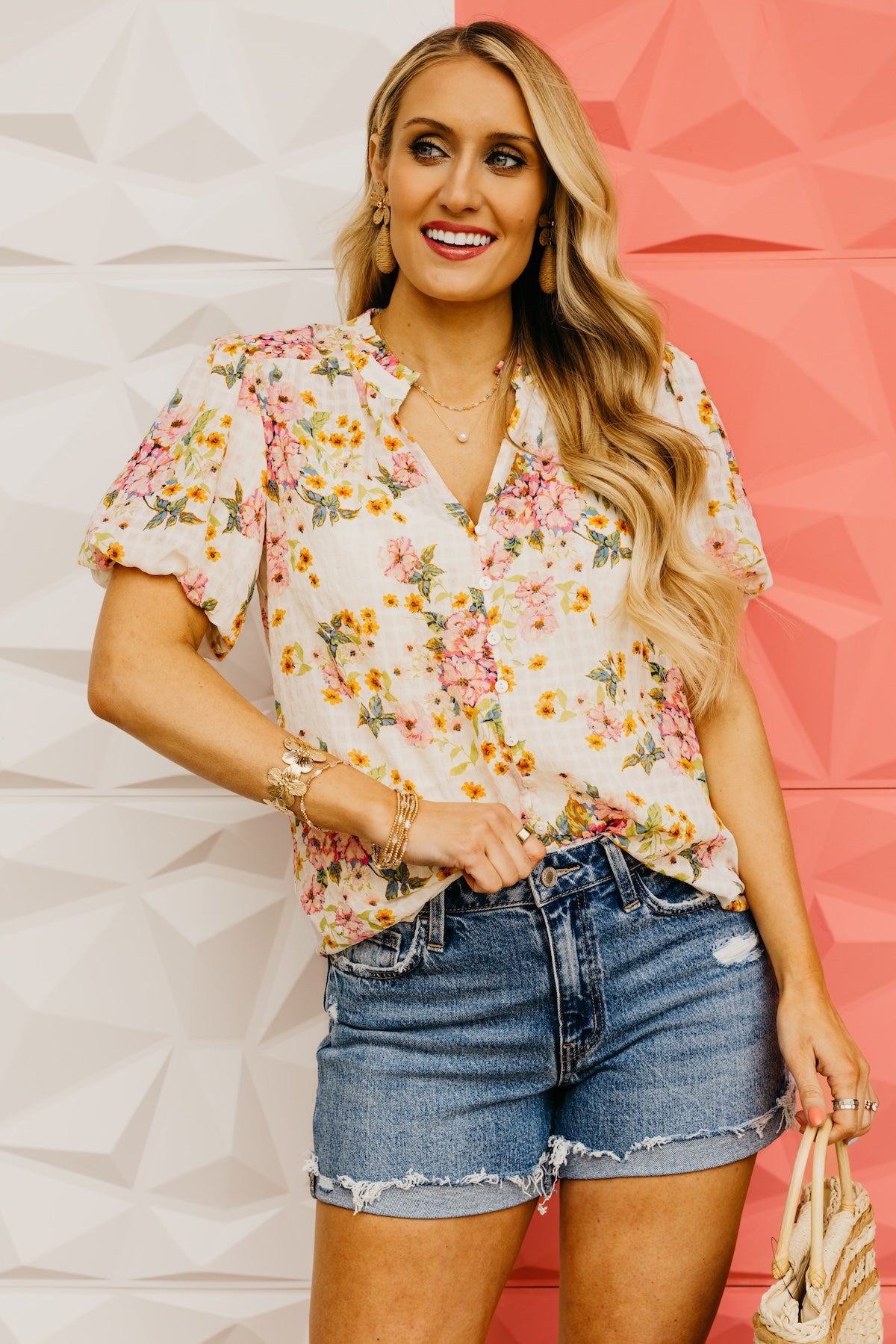 LoveStitch | The Cara Puff Sleeve Floral Button Top