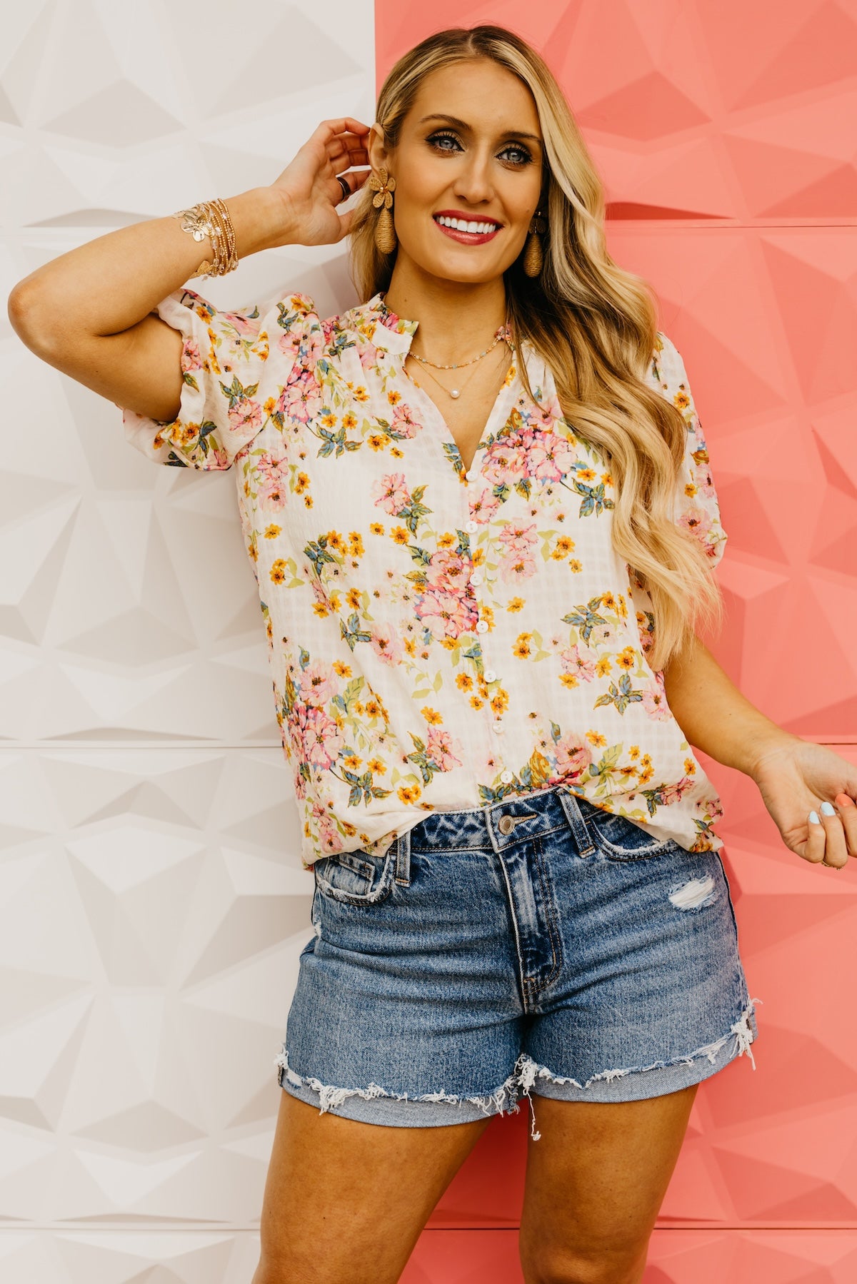 LoveStitch | The Cara Puff Sleeve Floral Button Top