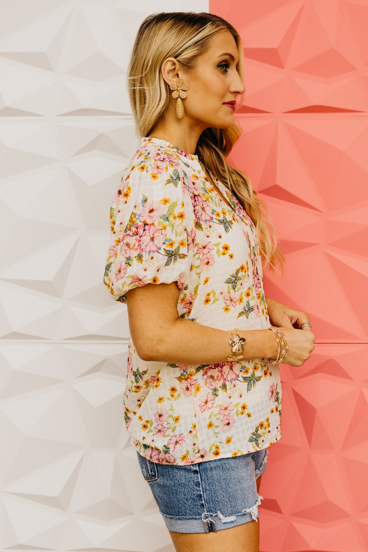 LoveStitch | The Cara Puff Sleeve Floral Button Top