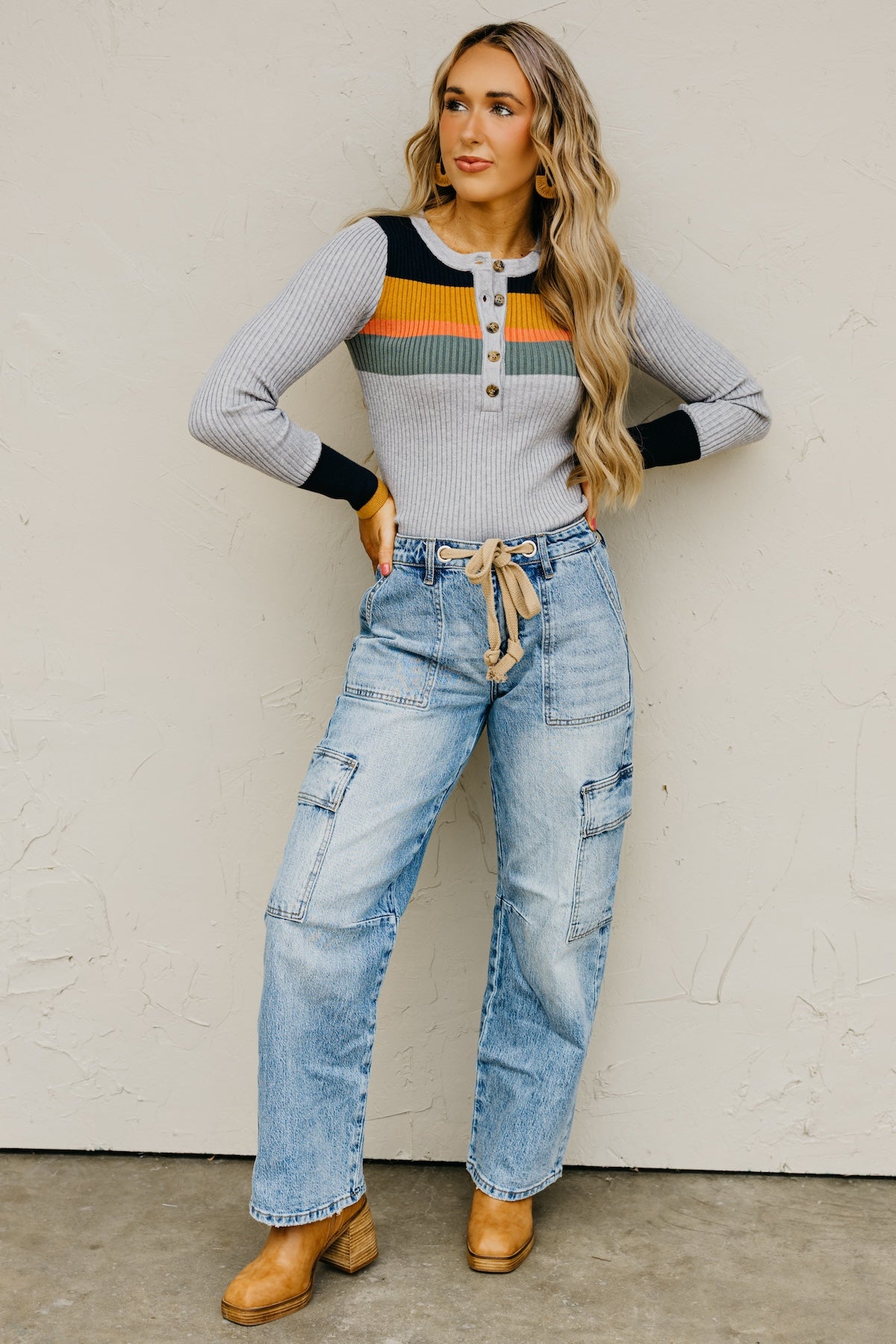 The Ramona Rib Striped Henley Sweater