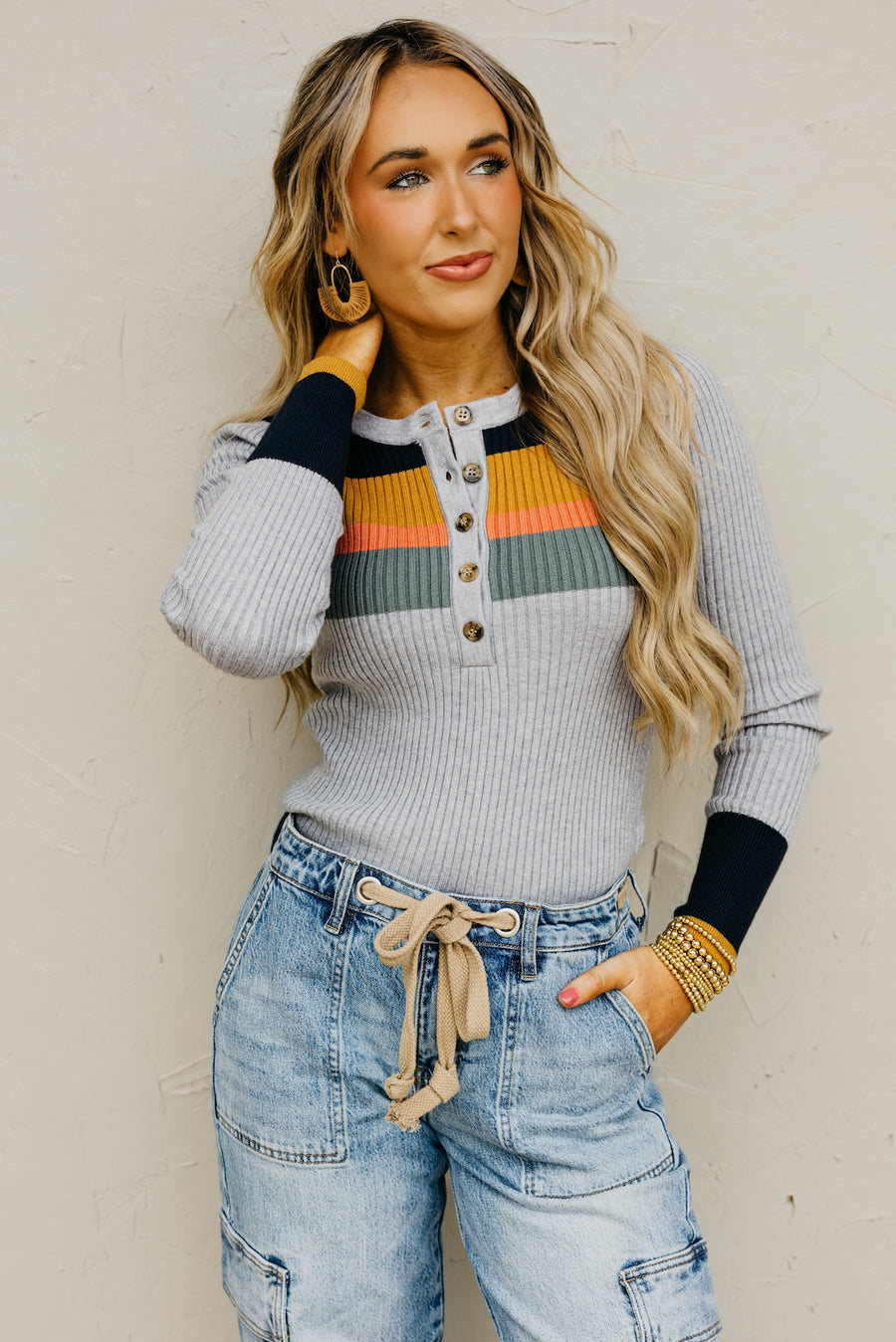 The Ramona Rib Striped Henley Sweater
