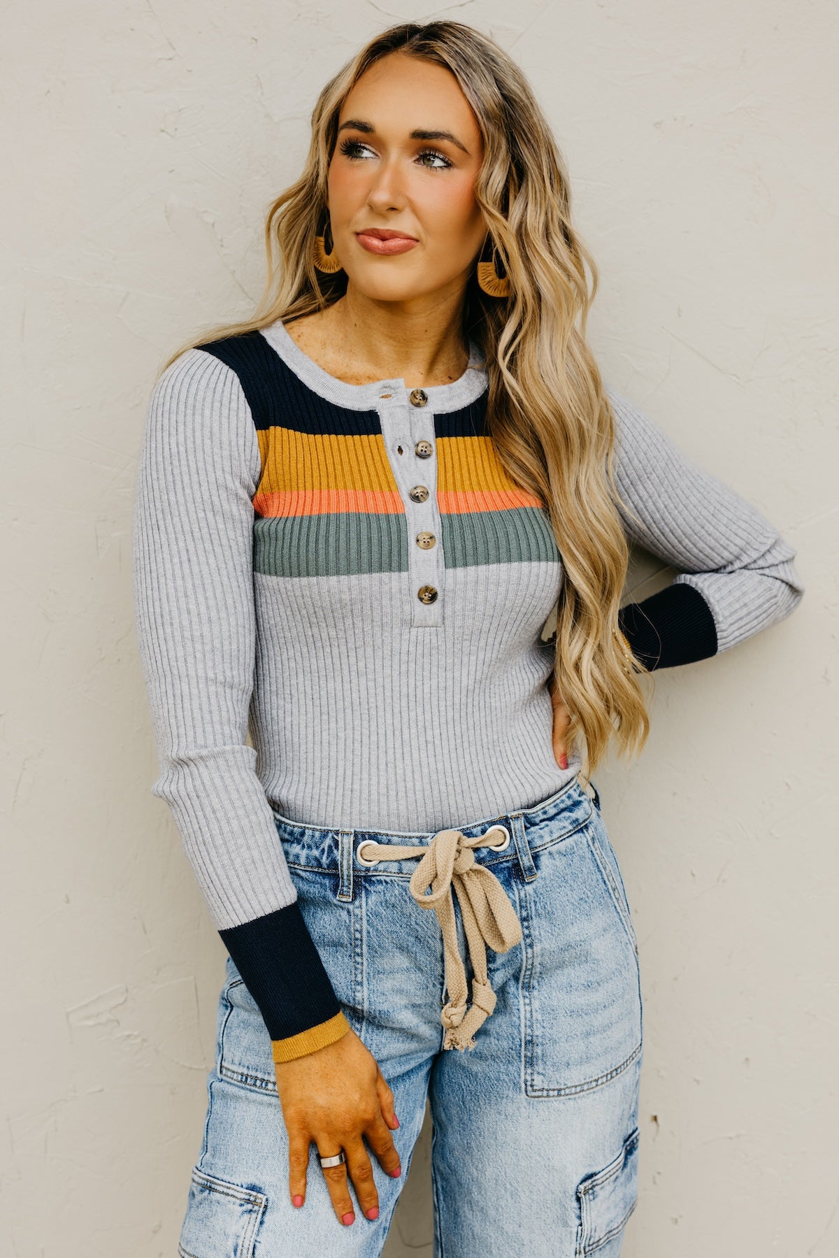 The Ramona Rib Striped Henley Sweater
