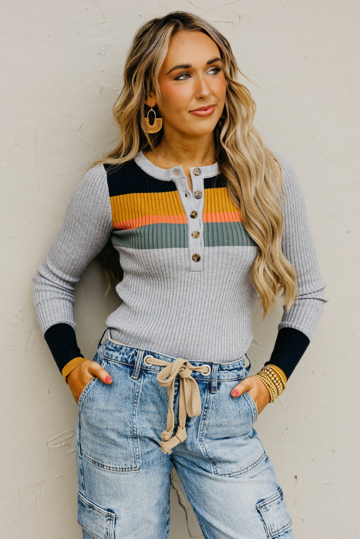 The Ramona Rib Striped Henley Sweater
