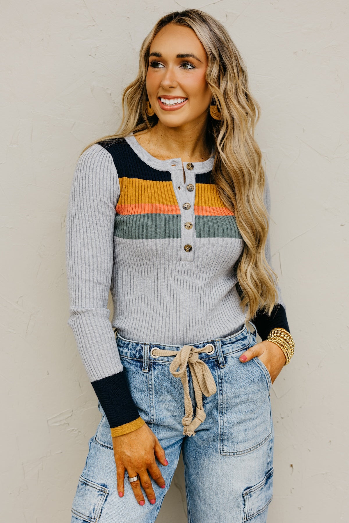 The Ramona Rib Striped Henley Sweater