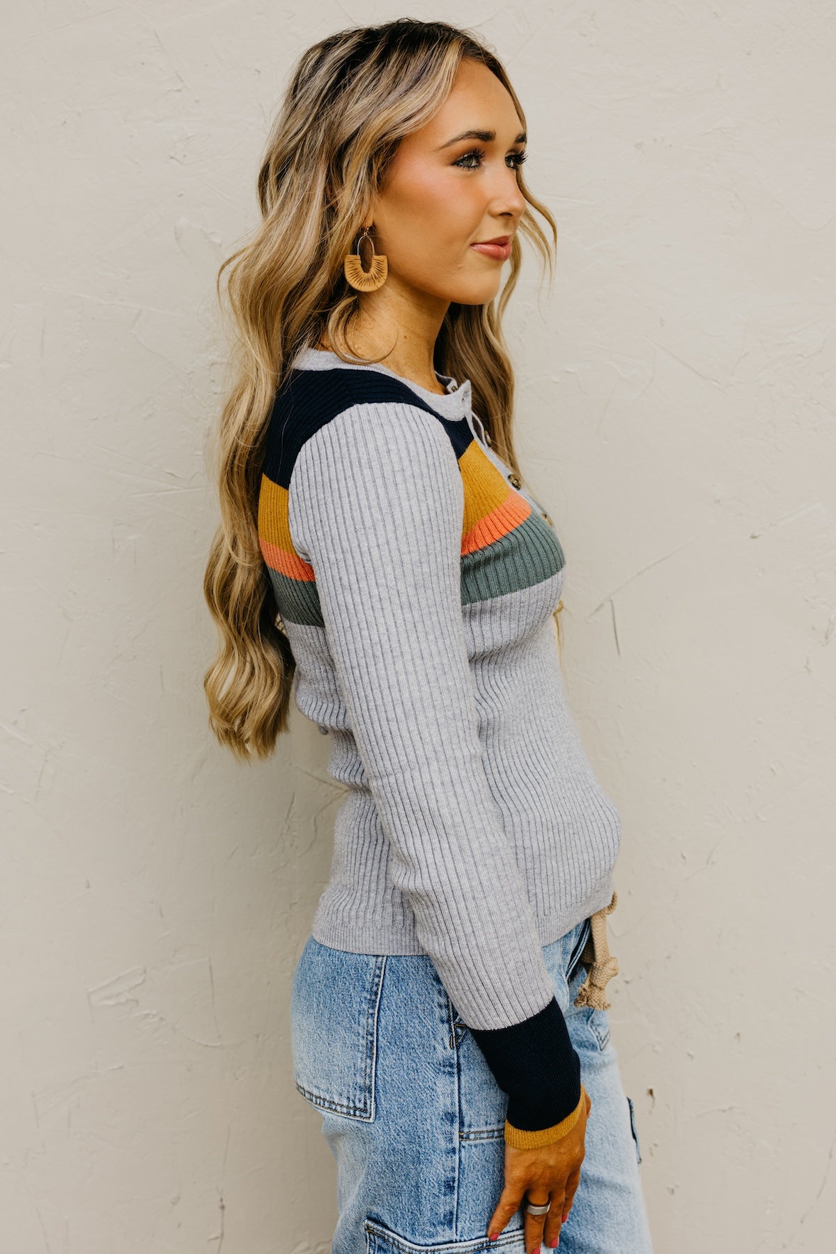 The Ramona Rib Striped Henley Sweater