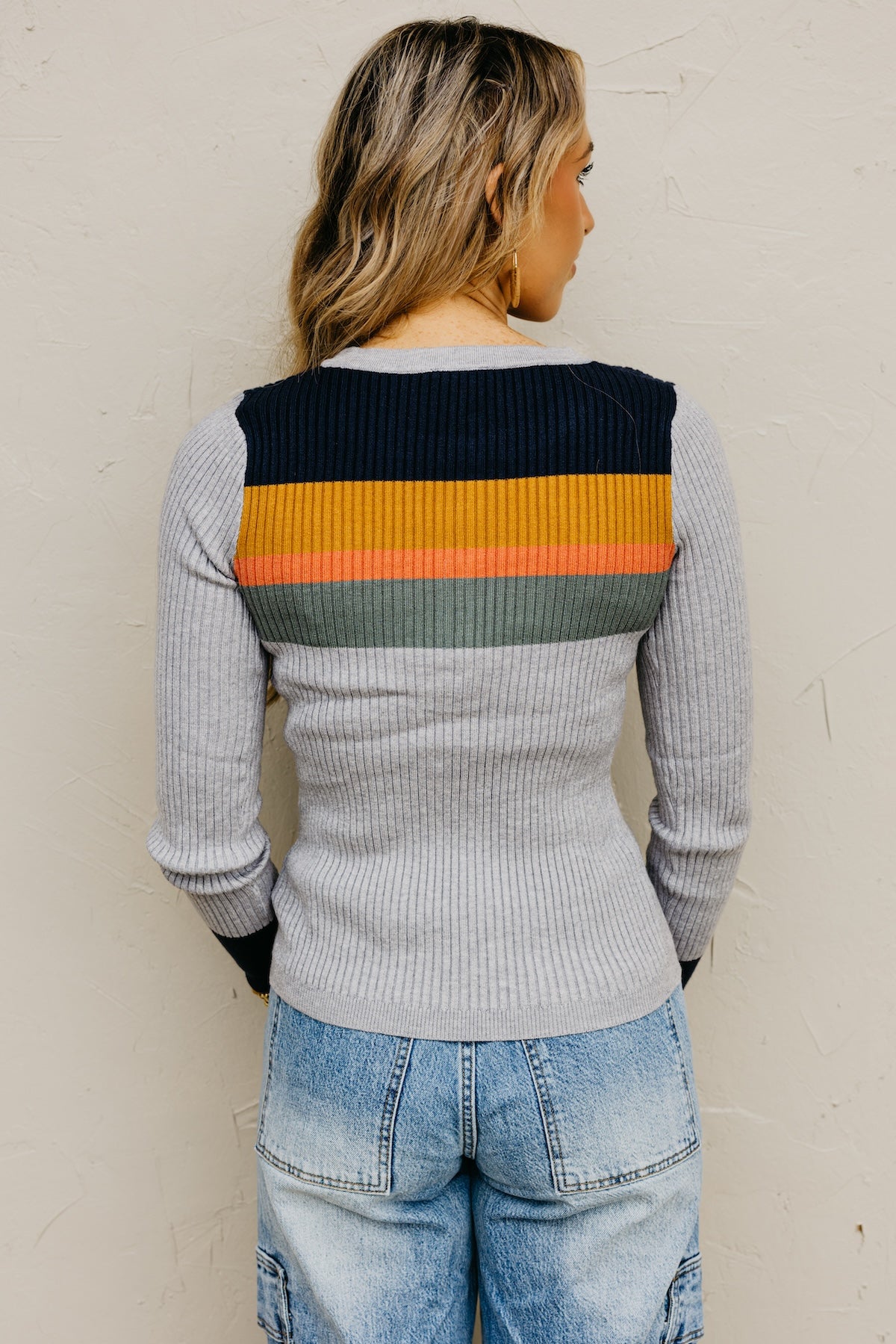 The Ramona Rib Striped Henley Sweater