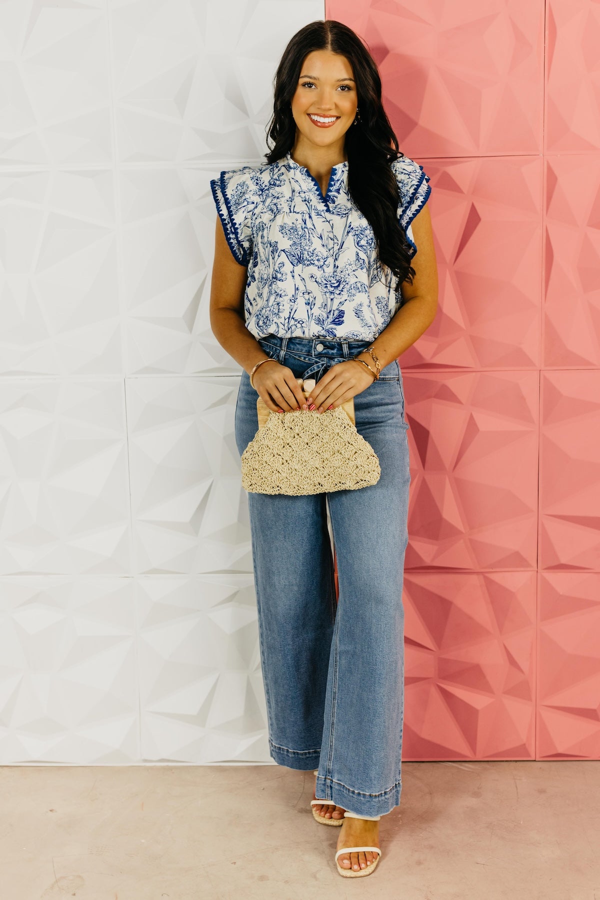 The Jose Ruffle Embroidered Sleeve Floral Top