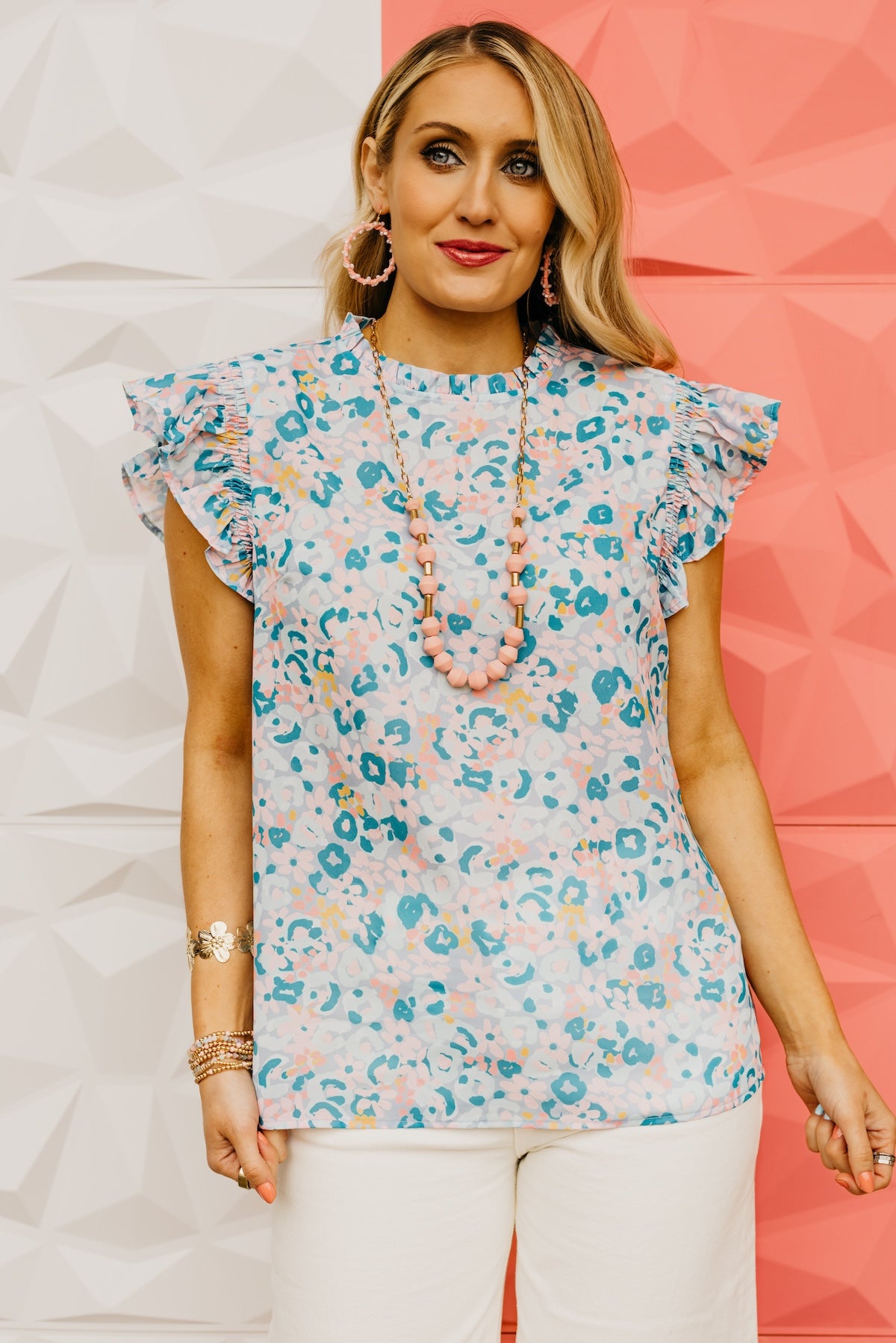 The Izabella Floral Flutter Sleeve Blouse