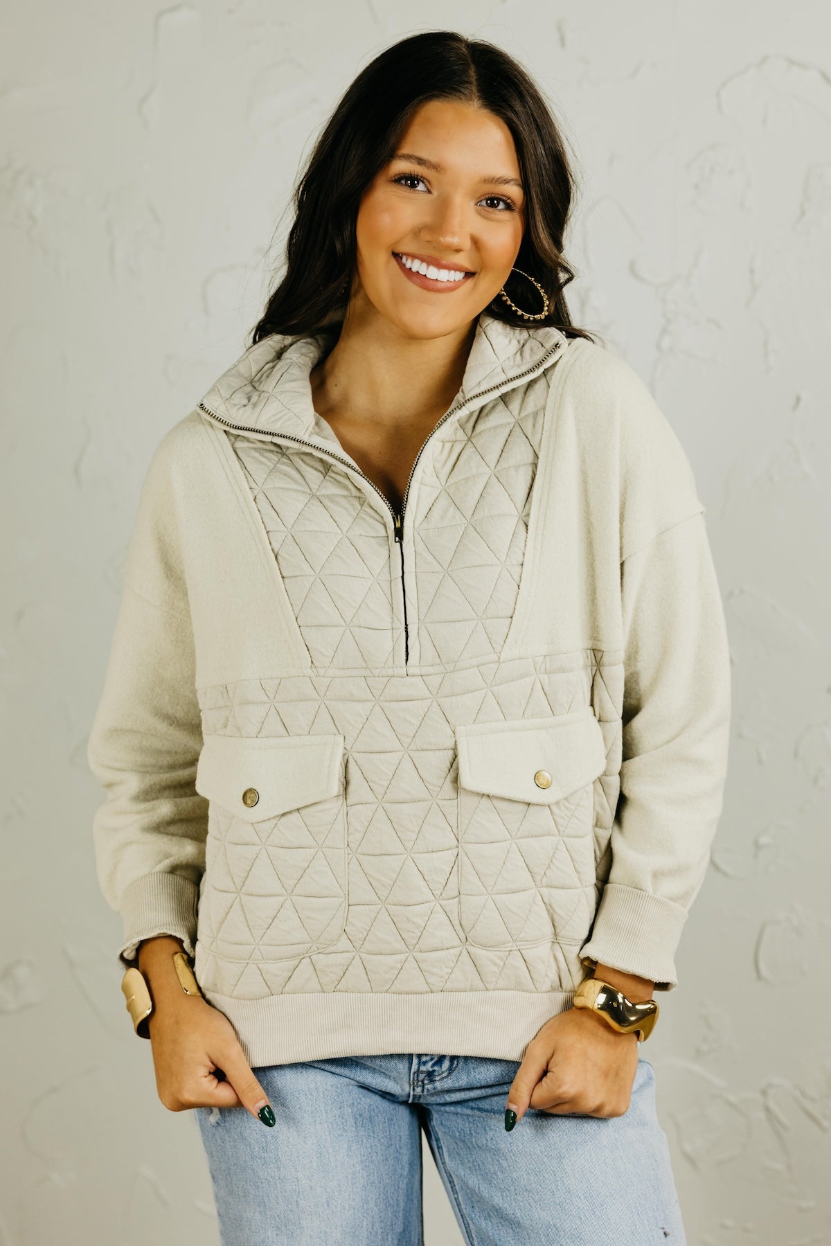 The Scarlett Quilted Quarter Zip Pullover