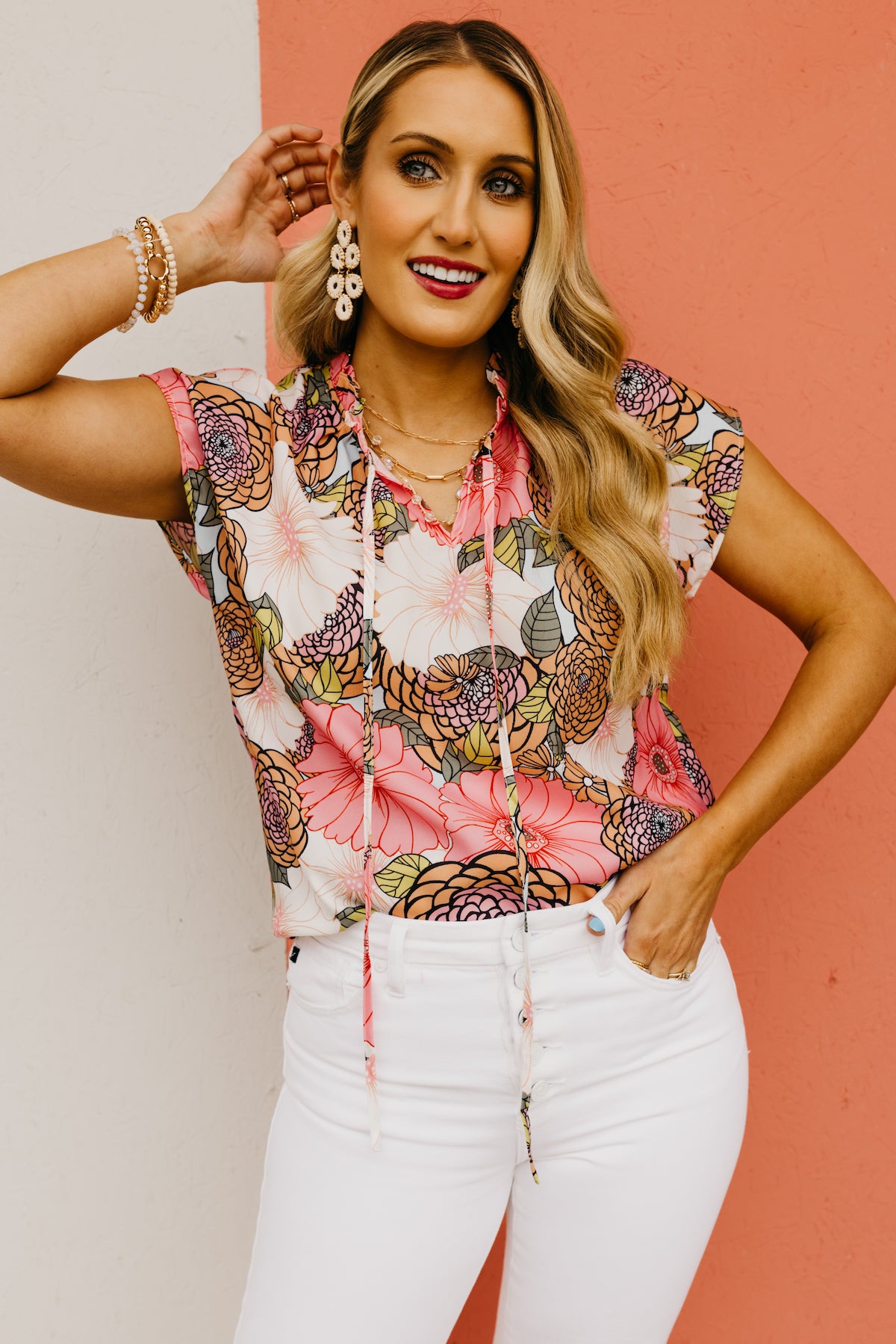 The Allyson Tie Front Floral Blouse