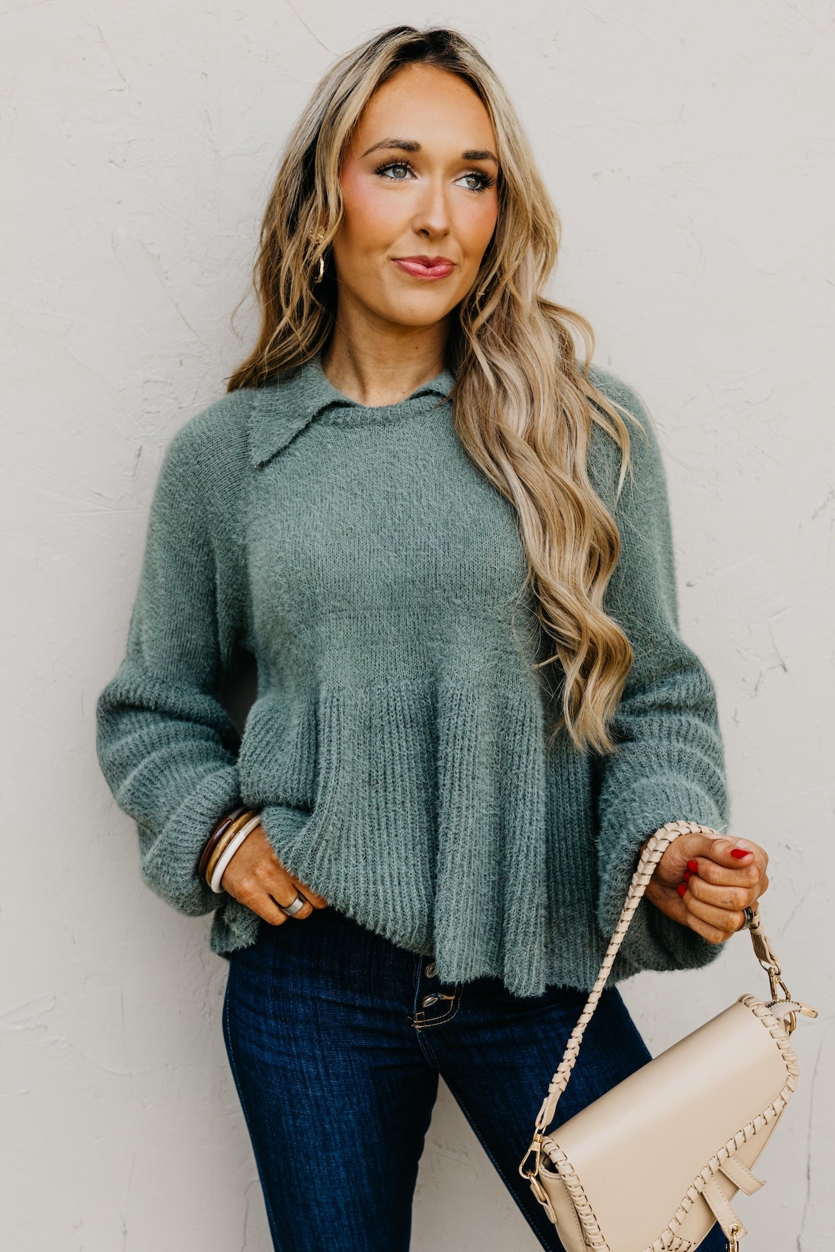 The Susan Flared Hem Bubble Sleeve Sweater