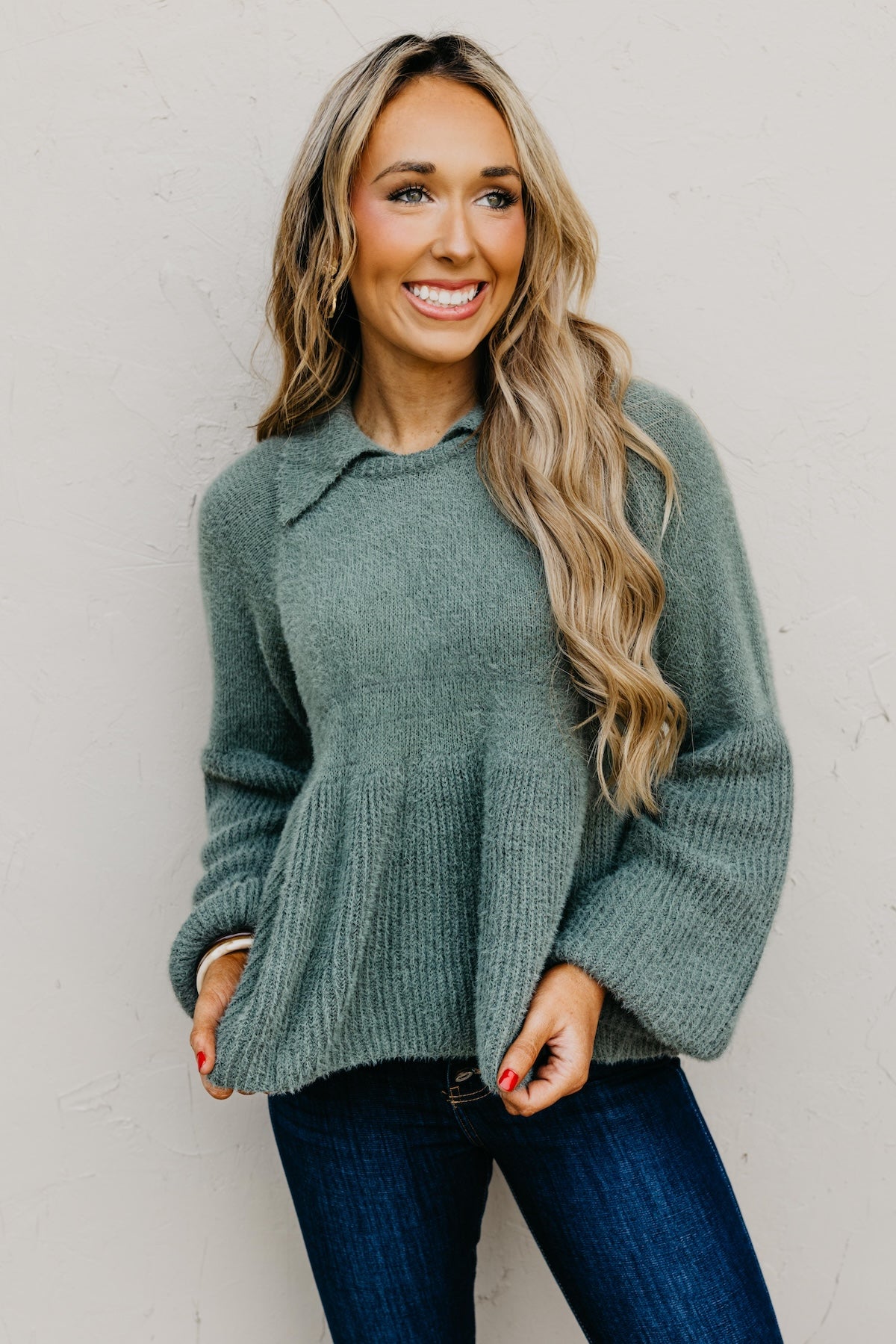 The Susan Flared Hem Bubble Sleeve Sweater