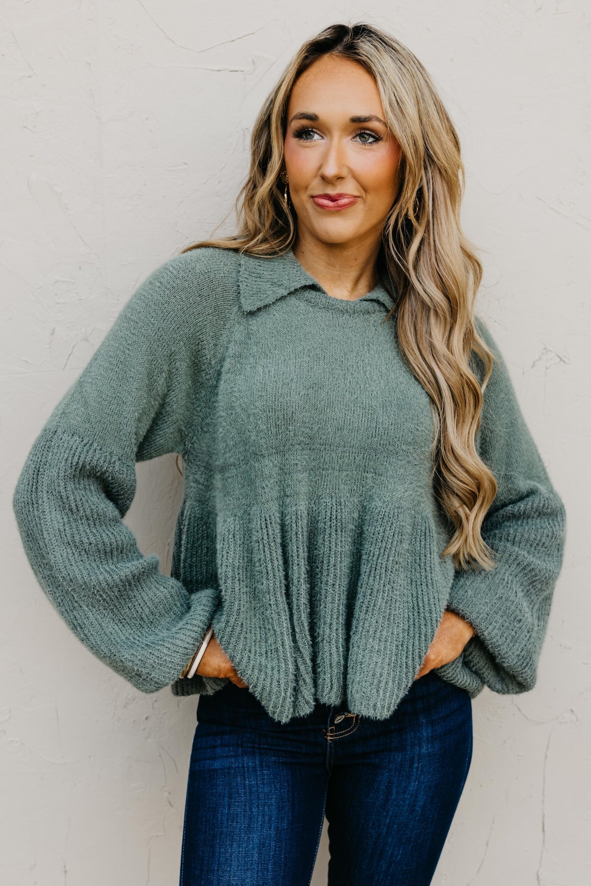 The Susan Flared Hem Bubble Sleeve Sweater