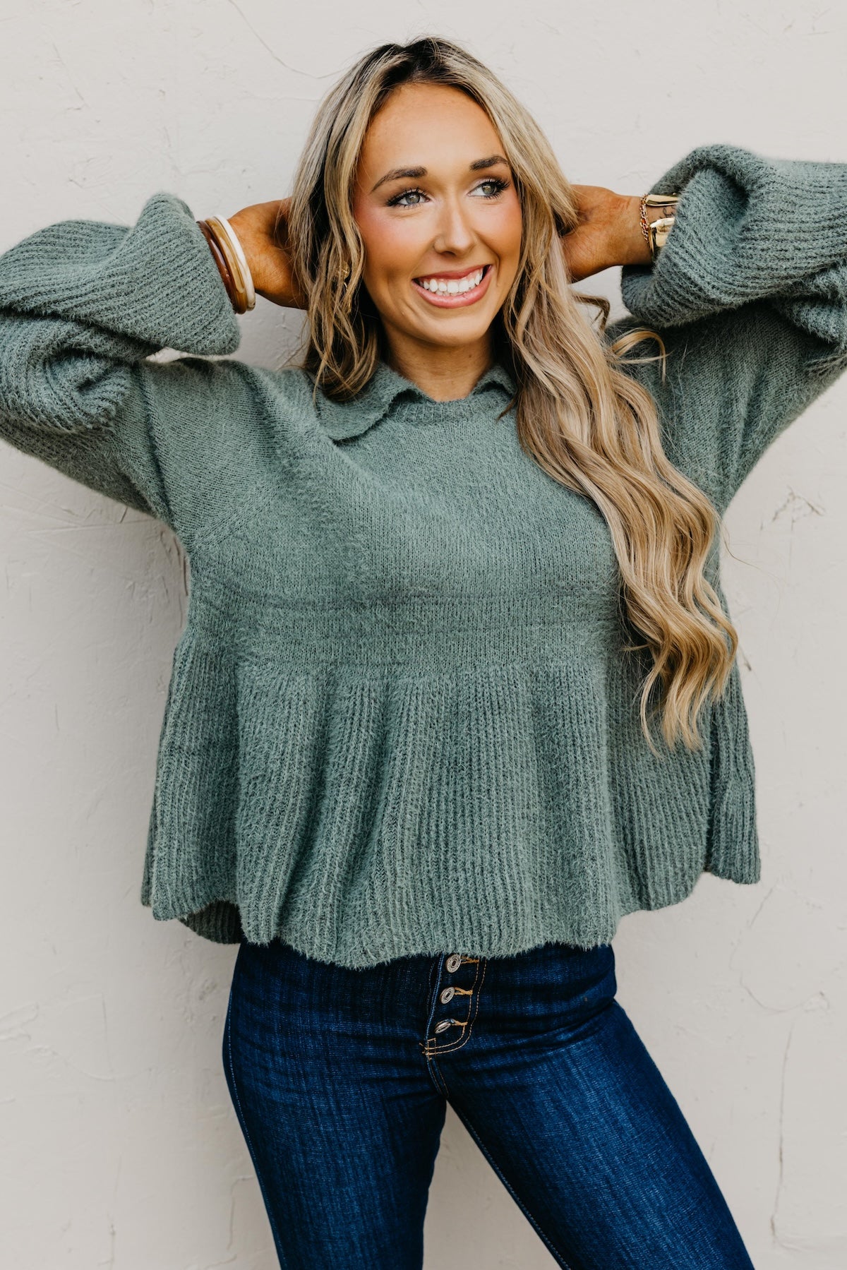 The Susan Flared Hem Bubble Sleeve Sweater