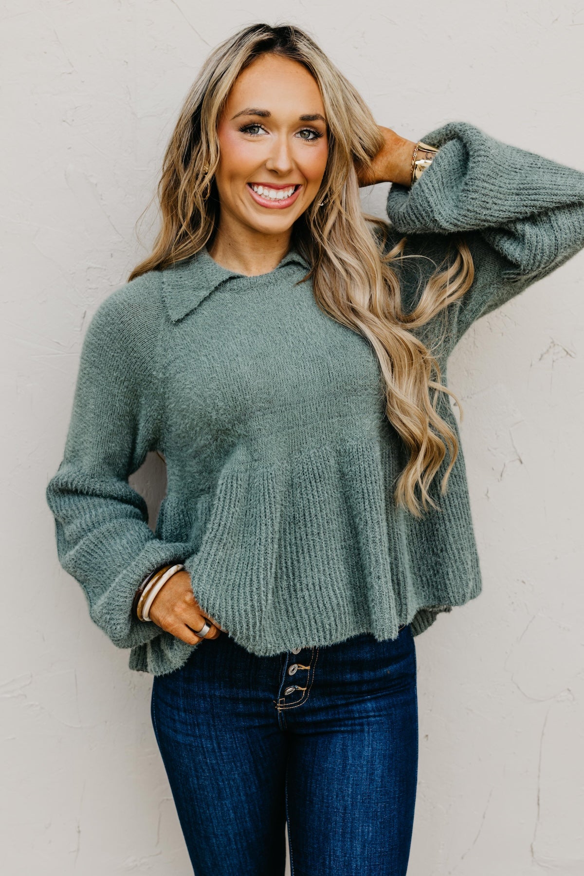 The Susan Flared Hem Bubble Sleeve Sweater