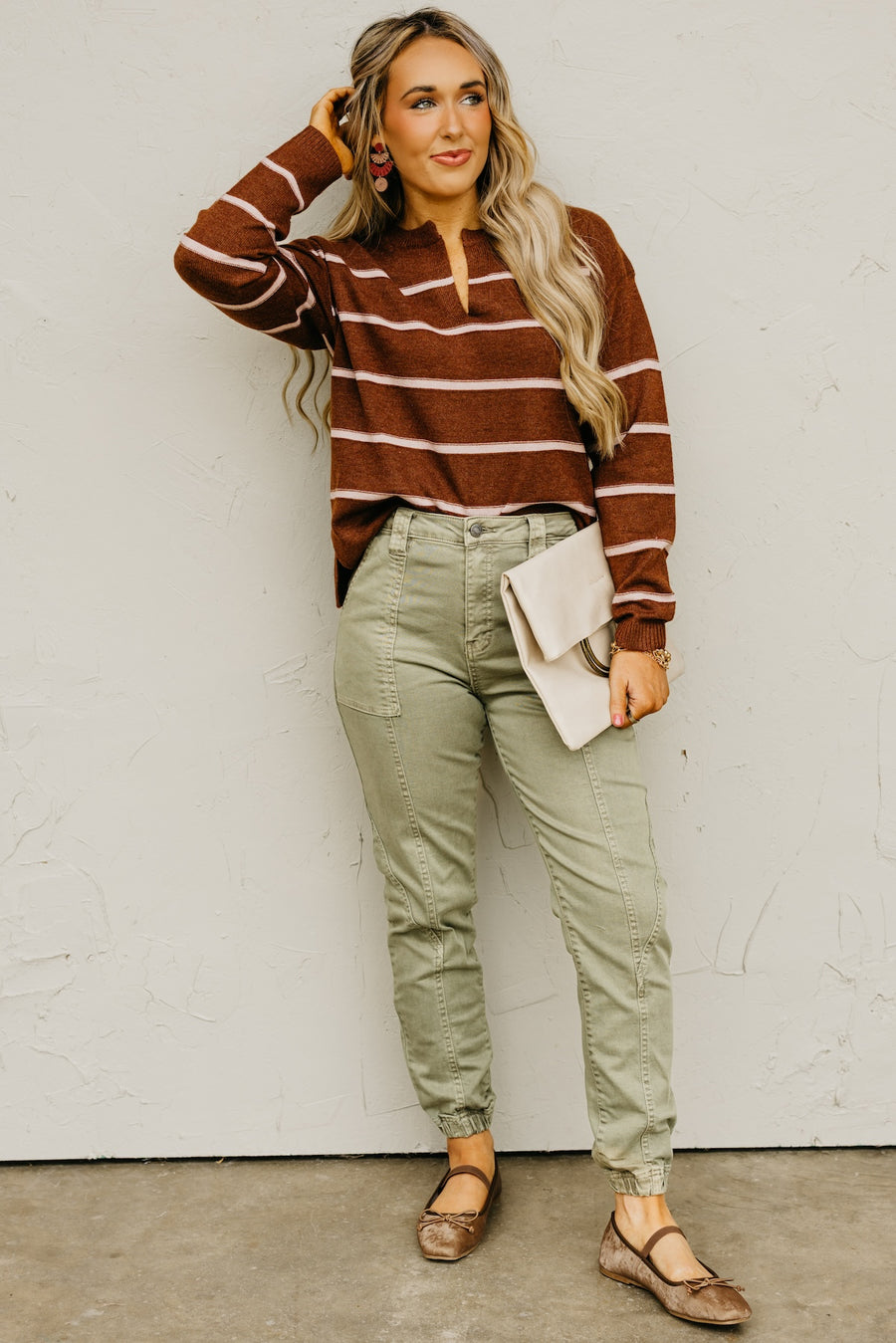 The Rita Striped Notched V Neckline Sweater