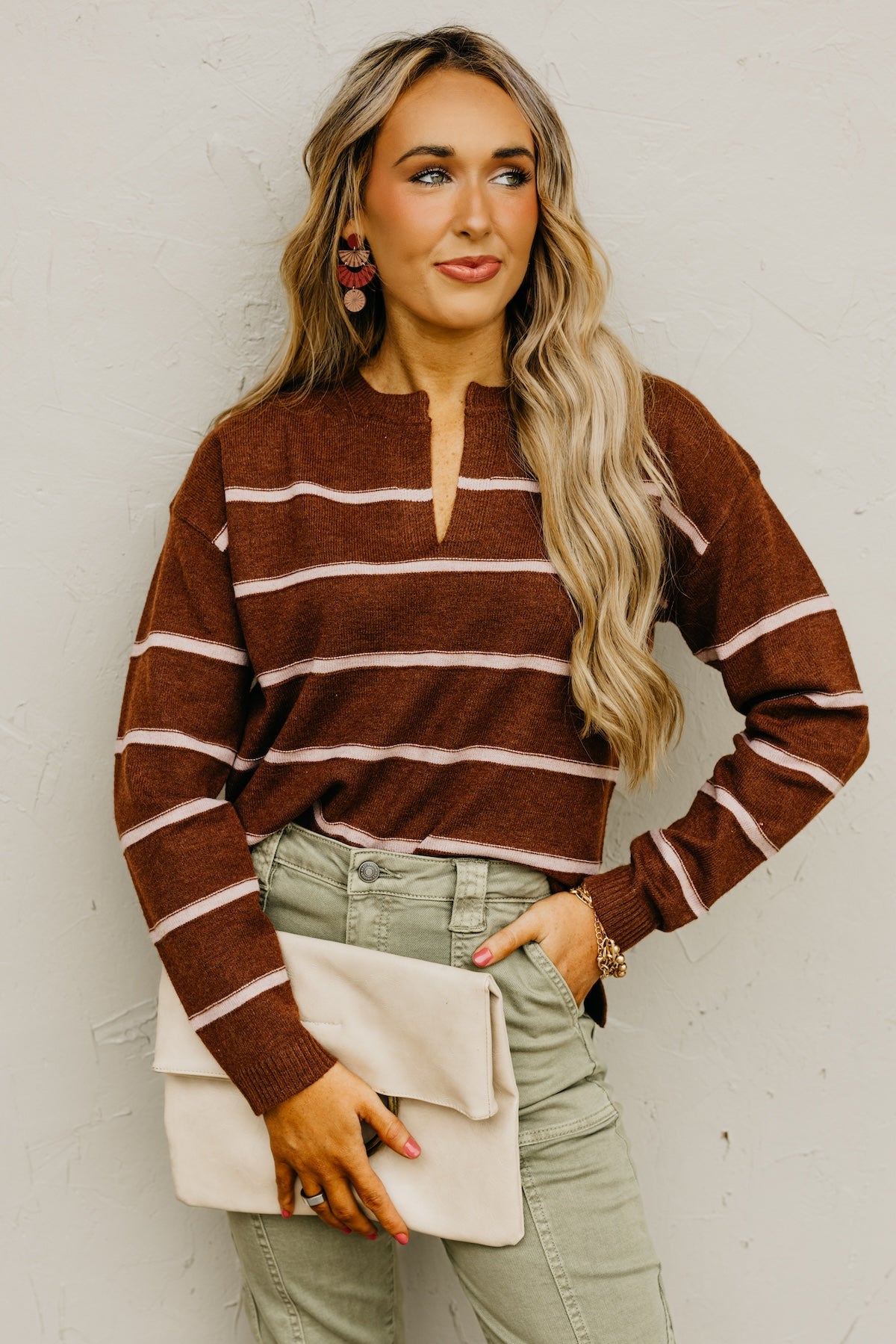 The Rita Striped Notched V Neckline Sweater