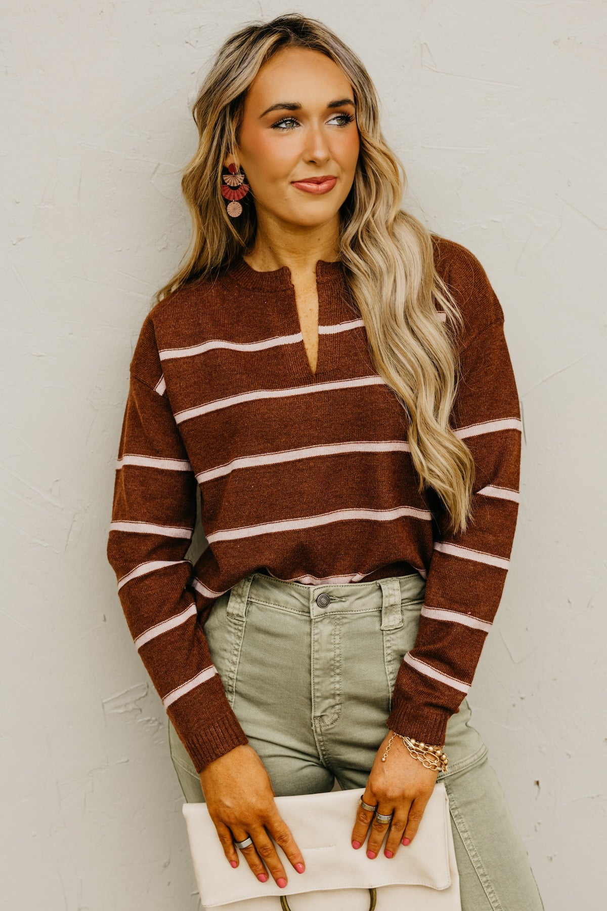 The Rita Striped Notched V Neckline Sweater