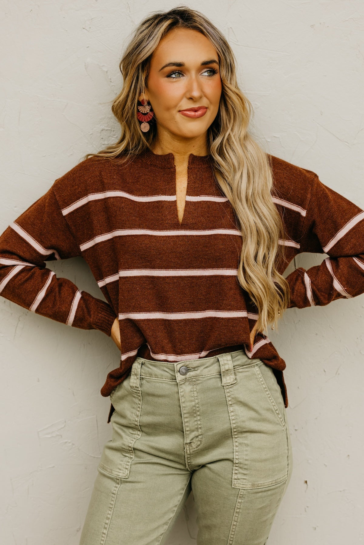 The Rita Striped Notched V Neckline Sweater