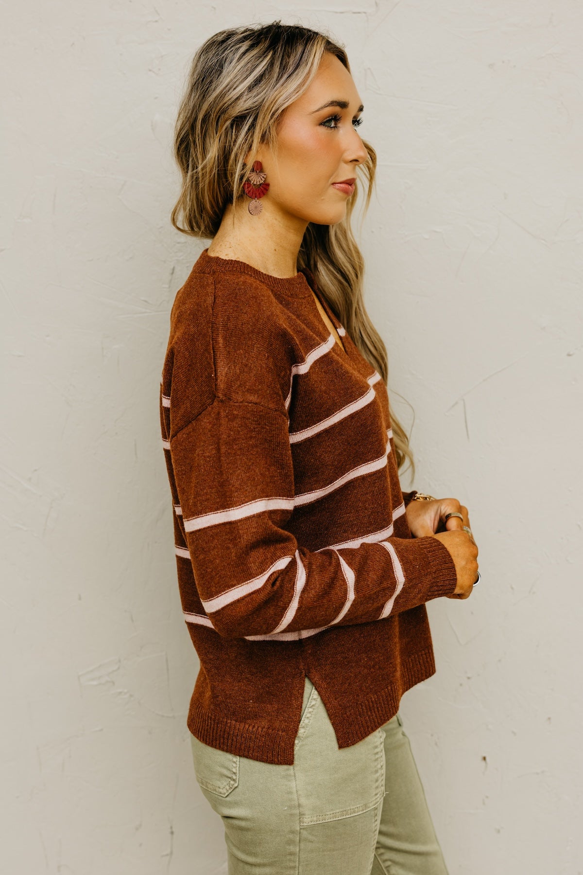 The Rita Striped Notched V Neckline Sweater