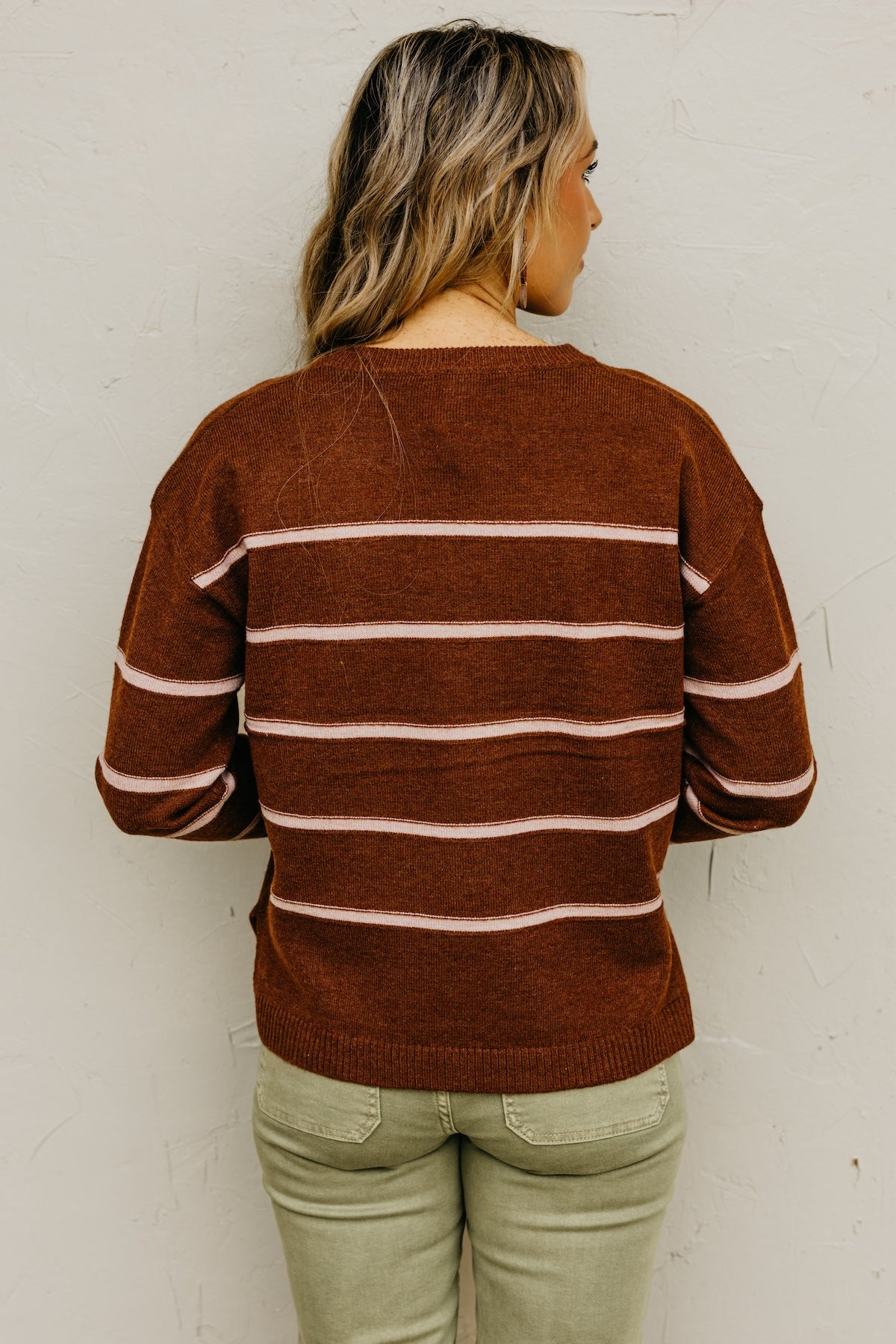 The Rita Striped Notched V Neckline Sweater