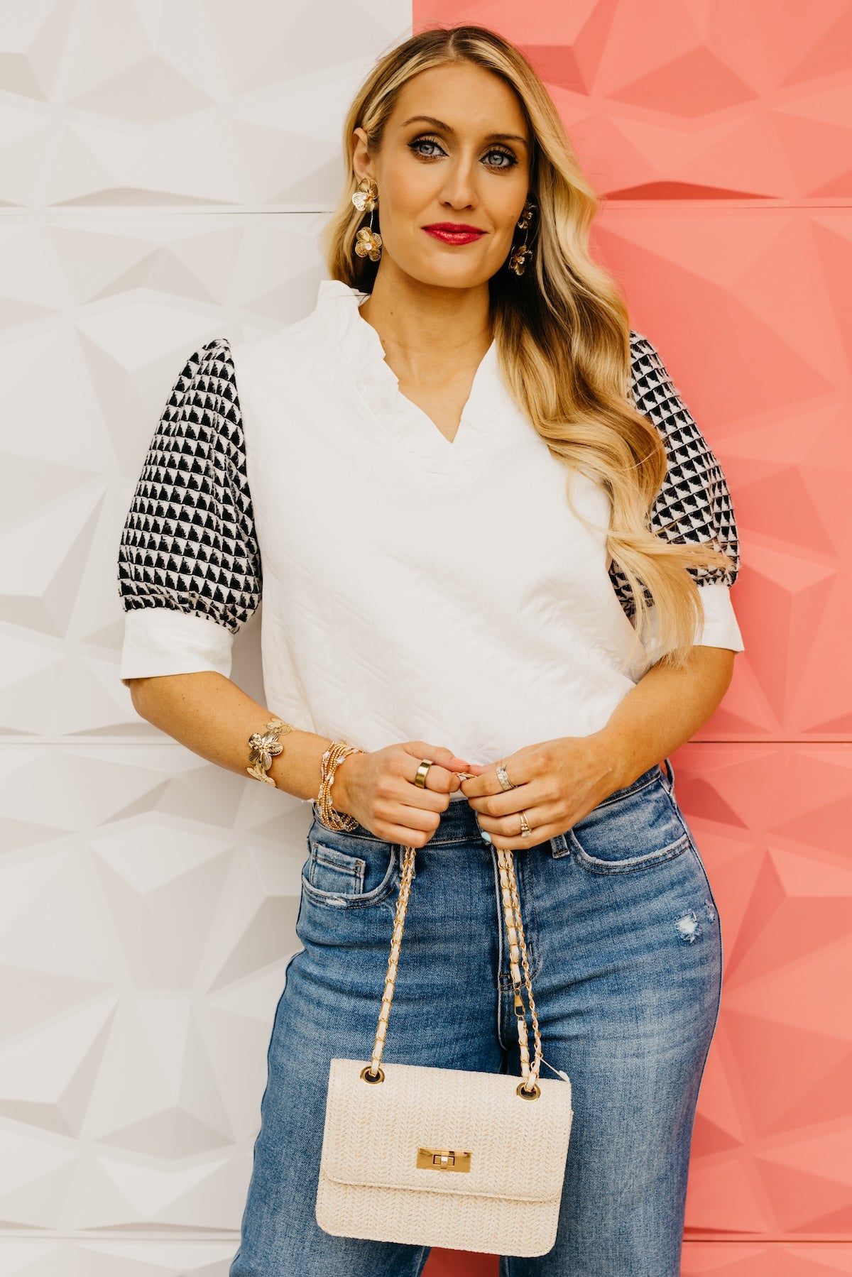The Cynthia Quilted Geo Print Sleeve Top