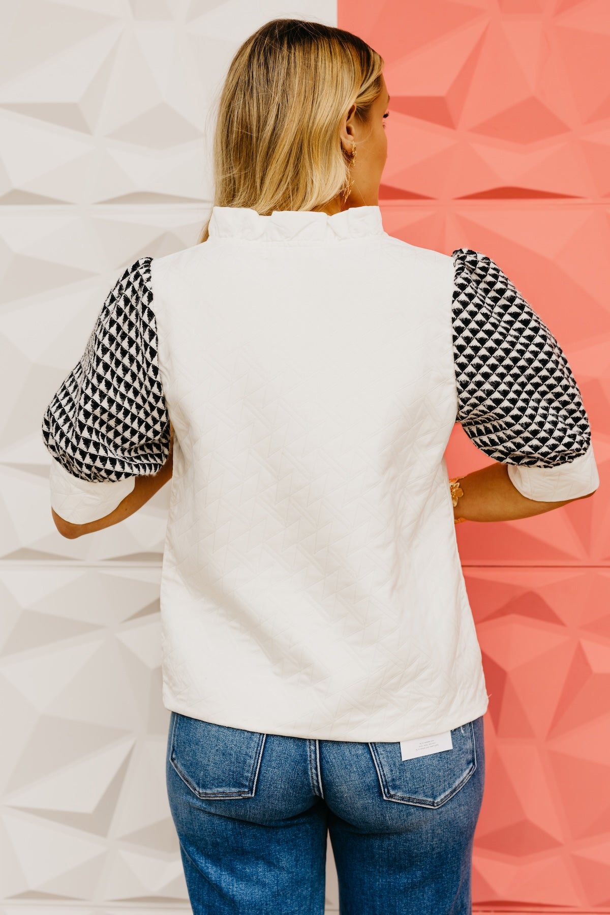 The Cynthia Quilted Geo Print Sleeve Top