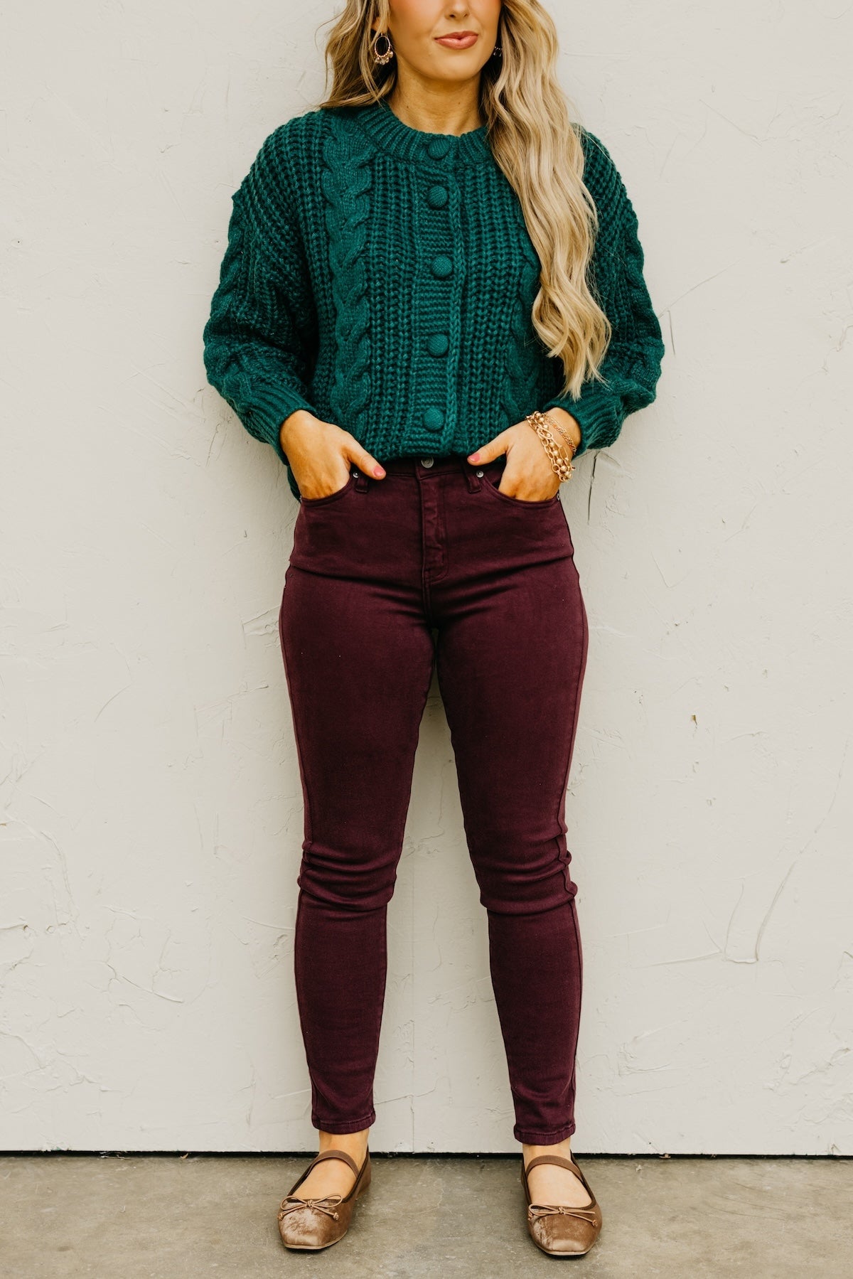 Kan Can Denim | Gemma 10 Inch High Rise Skinny Denim - Burgundy