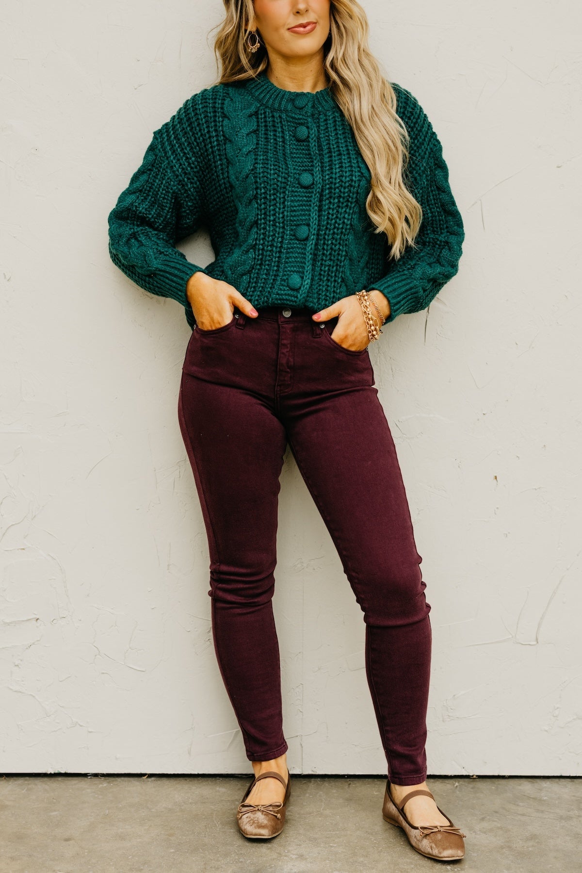 Kan Can Denim | Gemma 10 Inch High Rise Skinny Denim - Burgundy