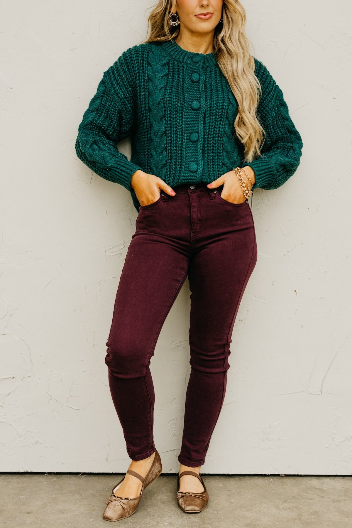Kan Can Denim | Gemma 10 Inch High Rise Skinny Denim - Burgundy