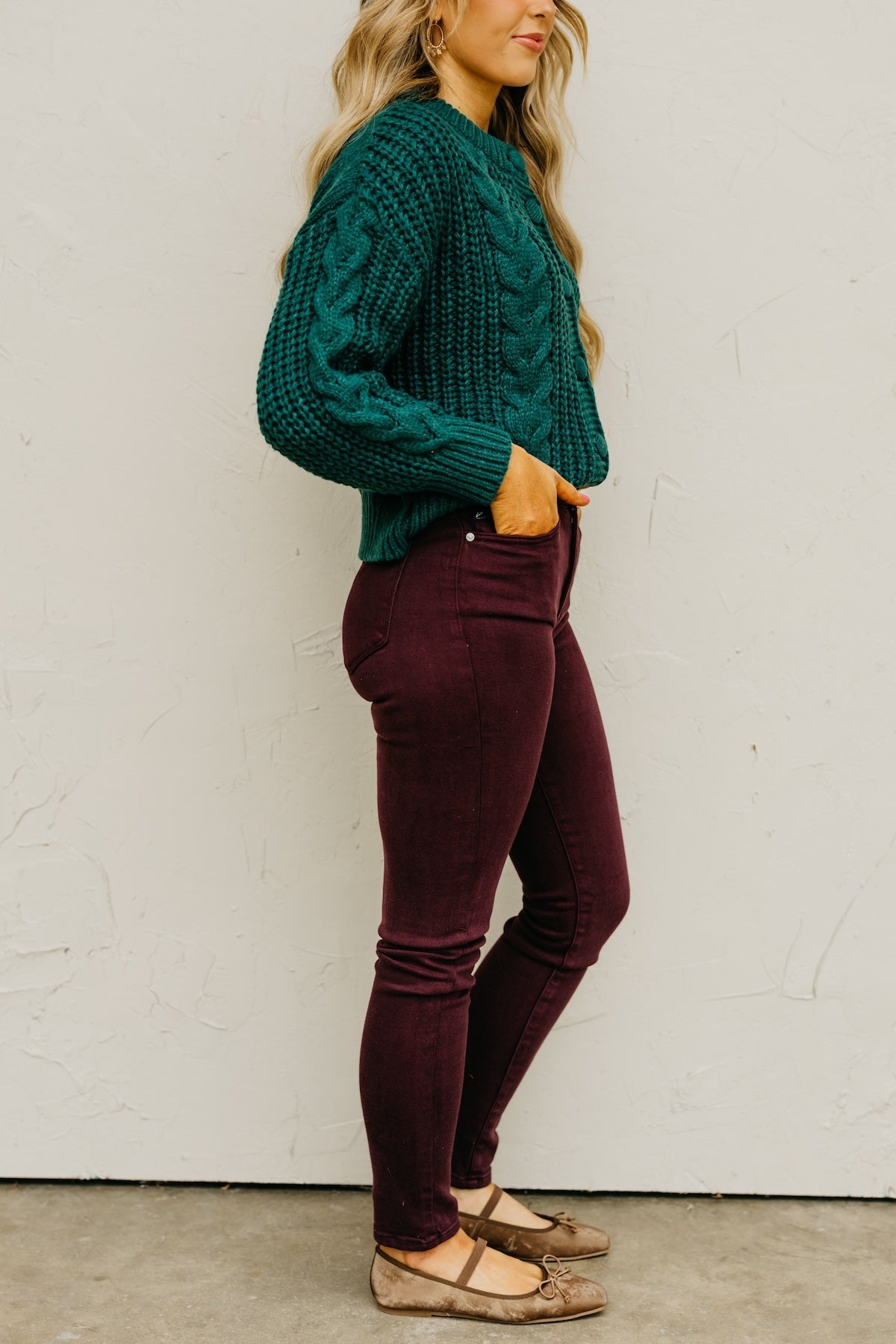 Kan Can Denim | Gemma 10 Inch High Rise Skinny Denim - Burgundy
