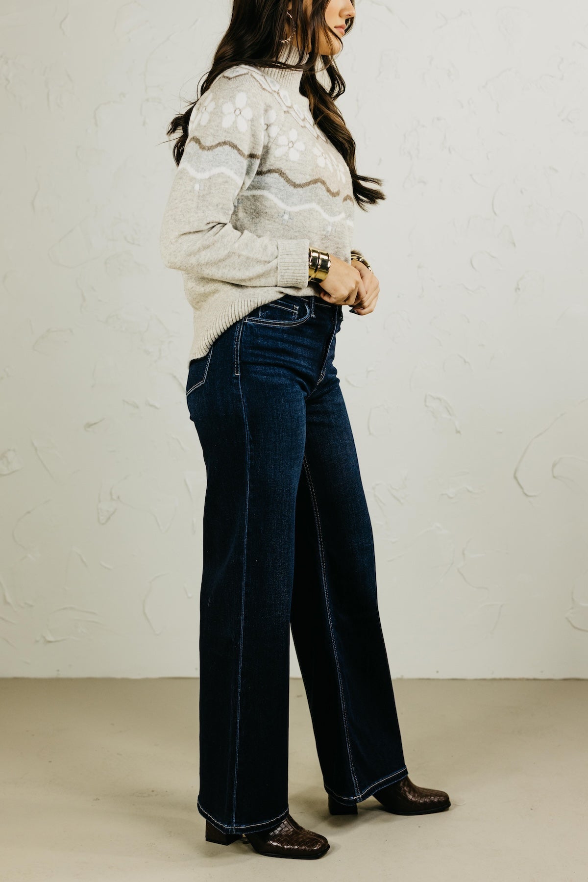 Flying Monkey | High Rise Dark Wash Full Length Wide Denim