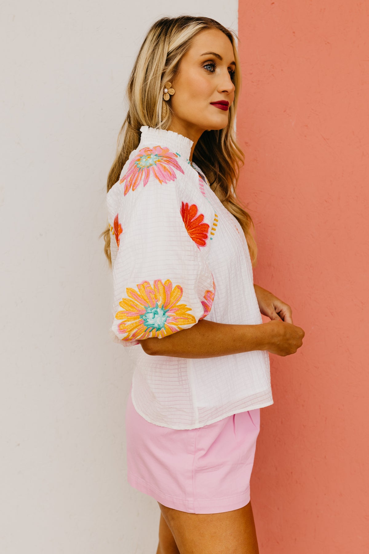 The Brooks Embroidered Puff Sleeve Top