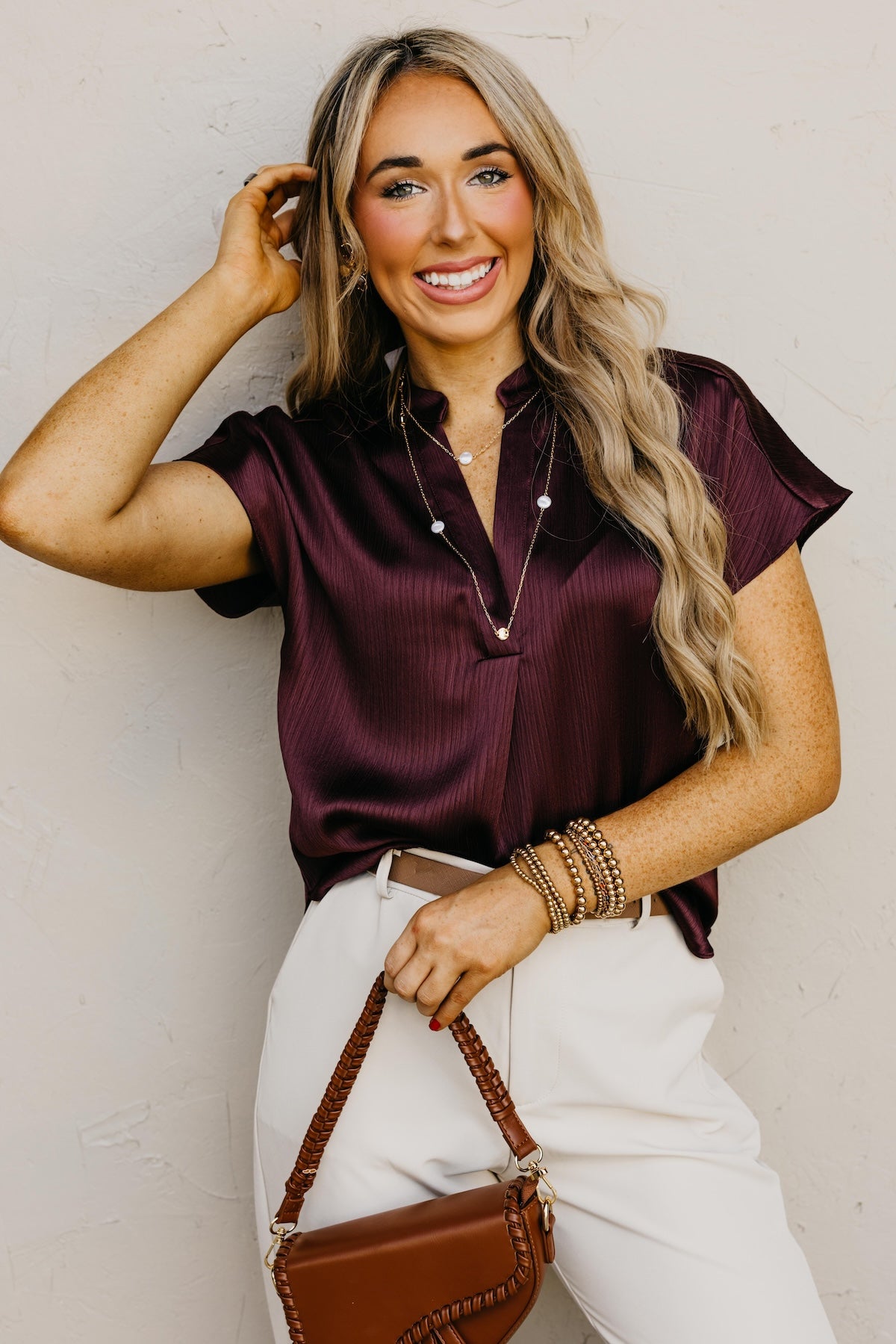 The Melanie Drop Shoulder Crinkle Blouse