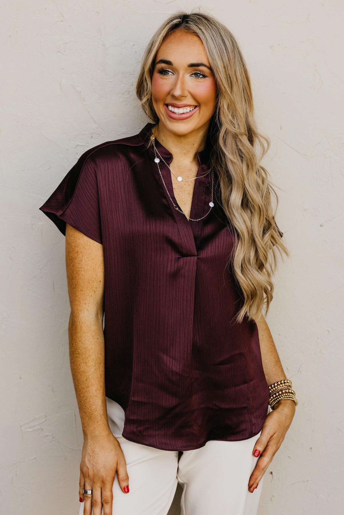 The Melanie Drop Shoulder Crinkle Blouse