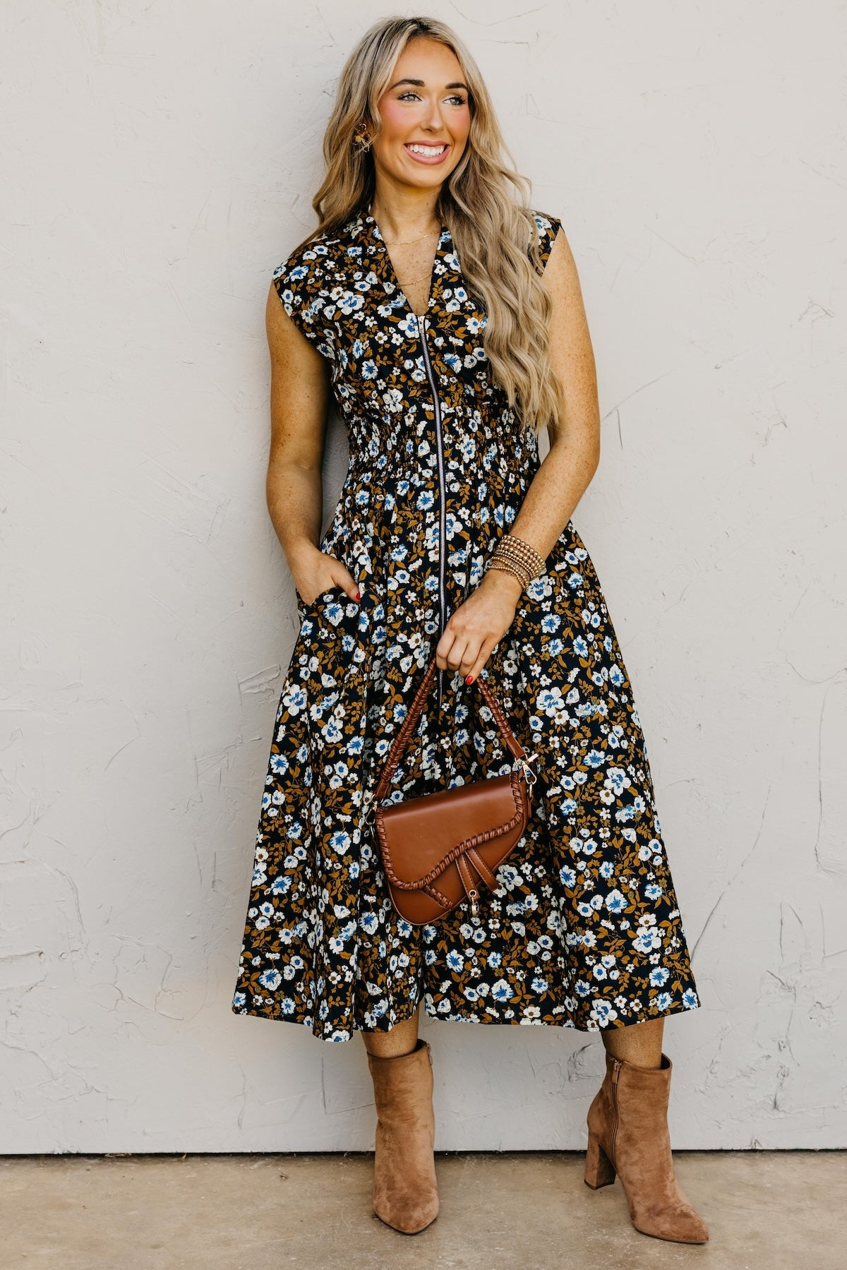 The Valery Zip-Front Floral Midi Dress