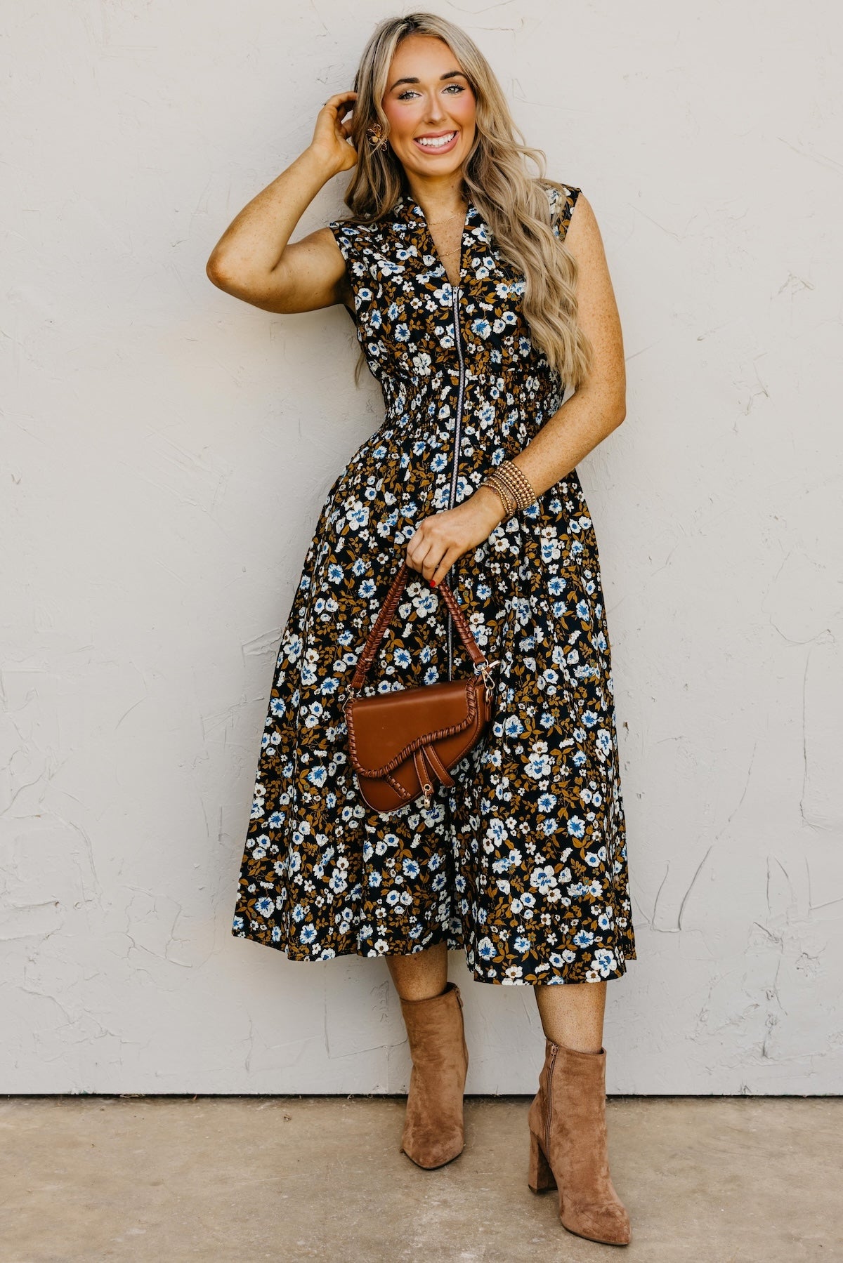 The Valery Zip-Front Floral Midi Dress