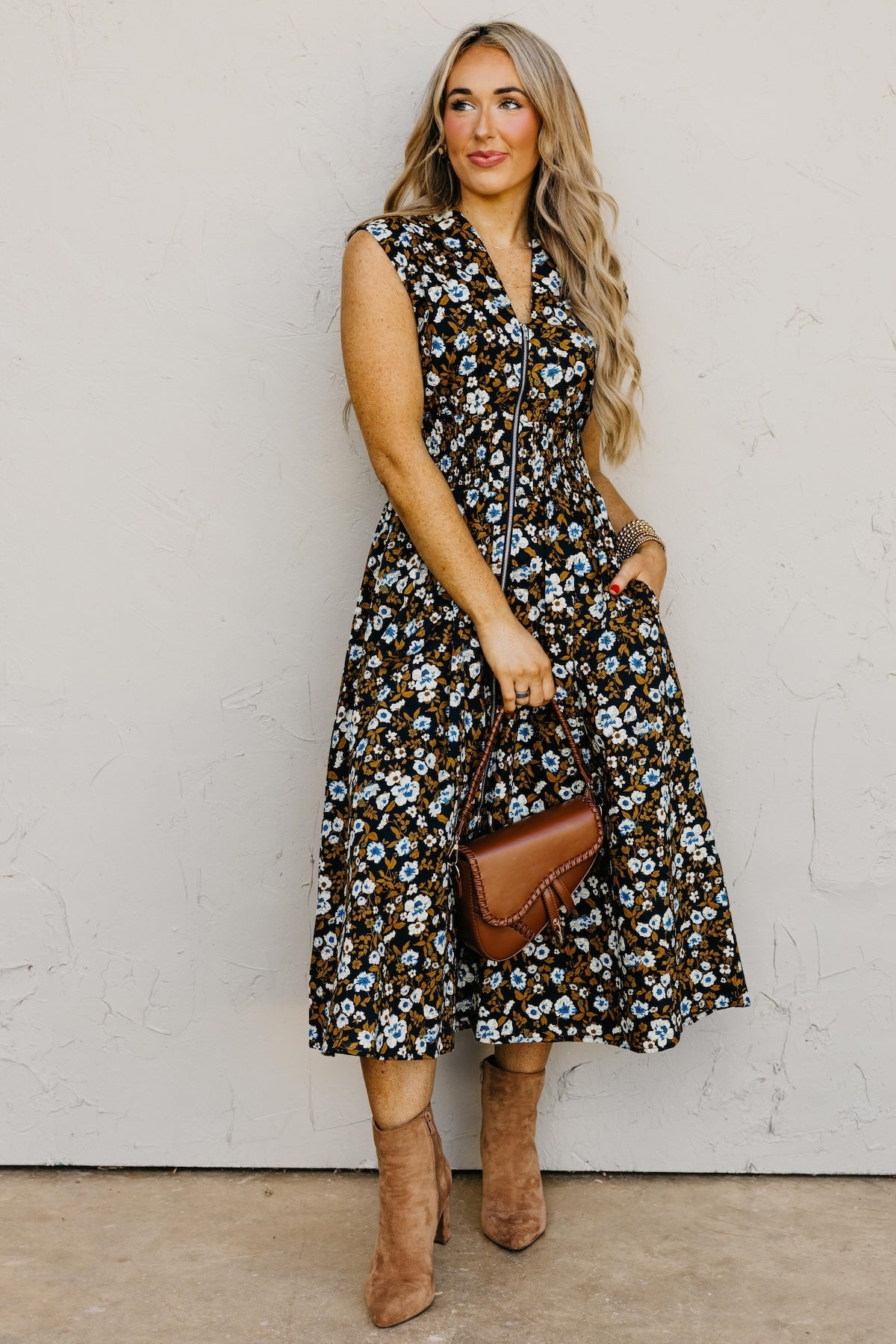 The Valery Zip-Front Floral Midi Dress