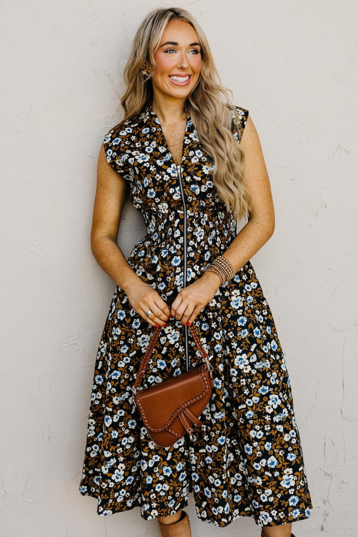 The Valery Zip-Front Floral Midi Dress