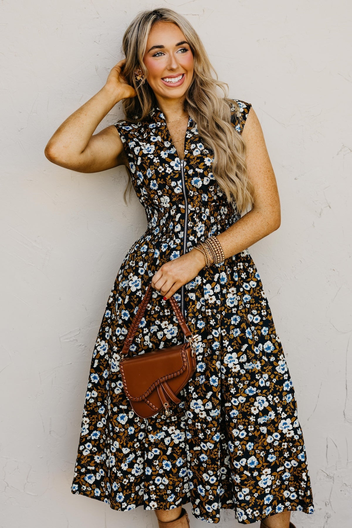 The Valery Zip-Front Floral Midi Dress