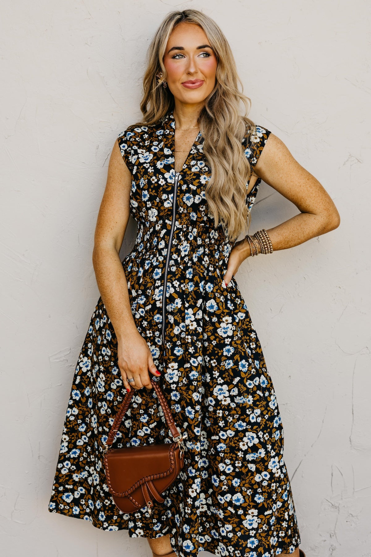 The Valery Zip-Front Floral Midi Dress