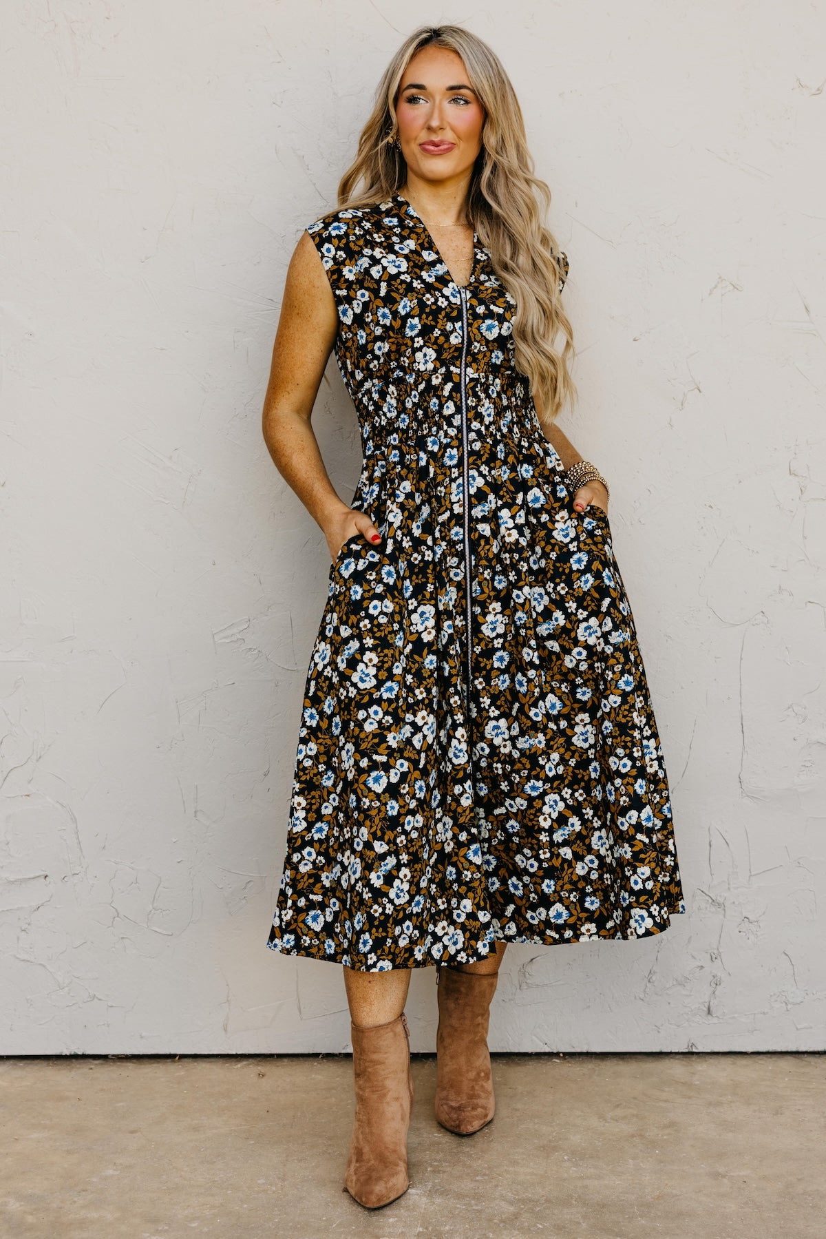 The Valery Zip-Front Floral Midi Dress