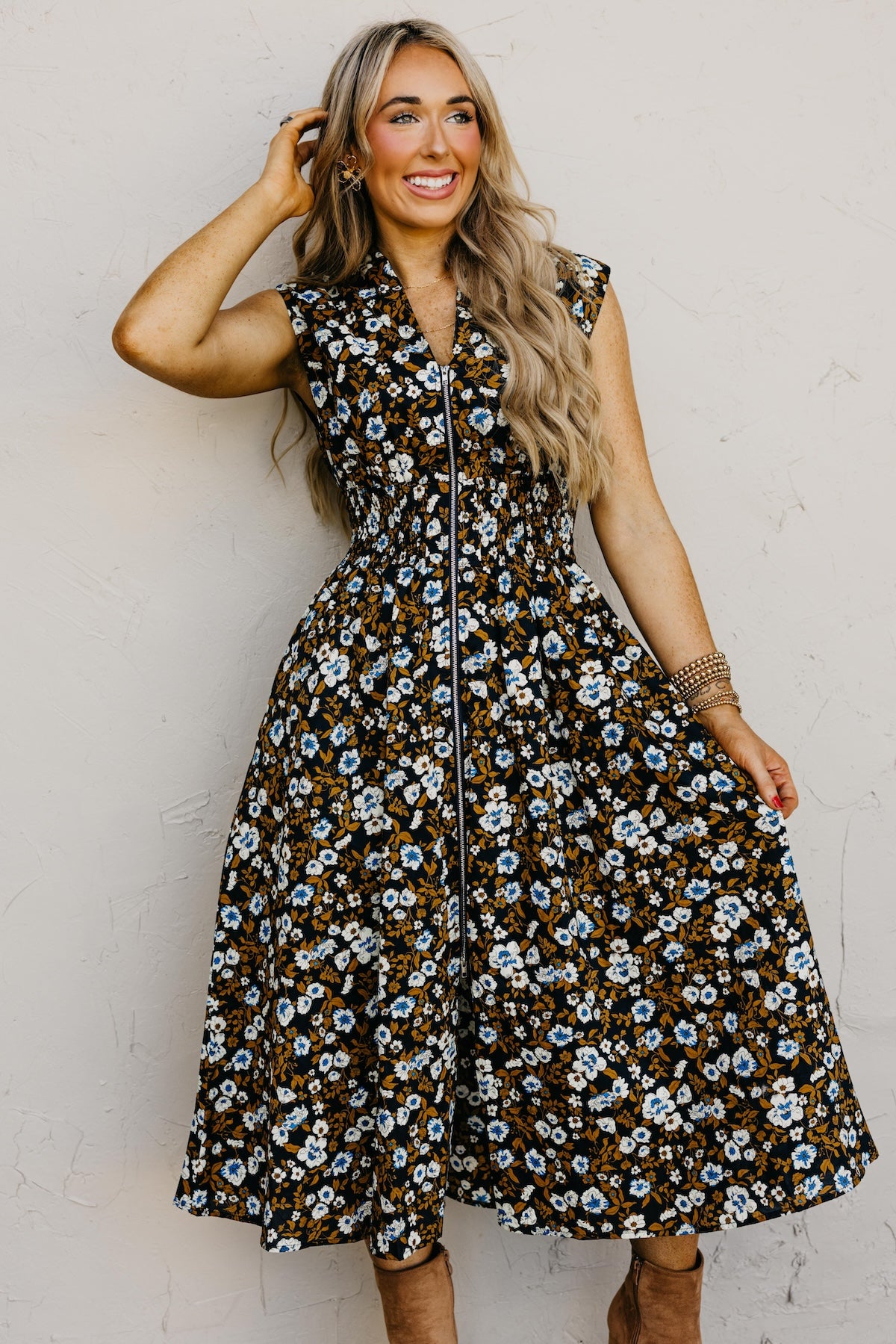 The Valery Zip-Front Floral Midi Dress
