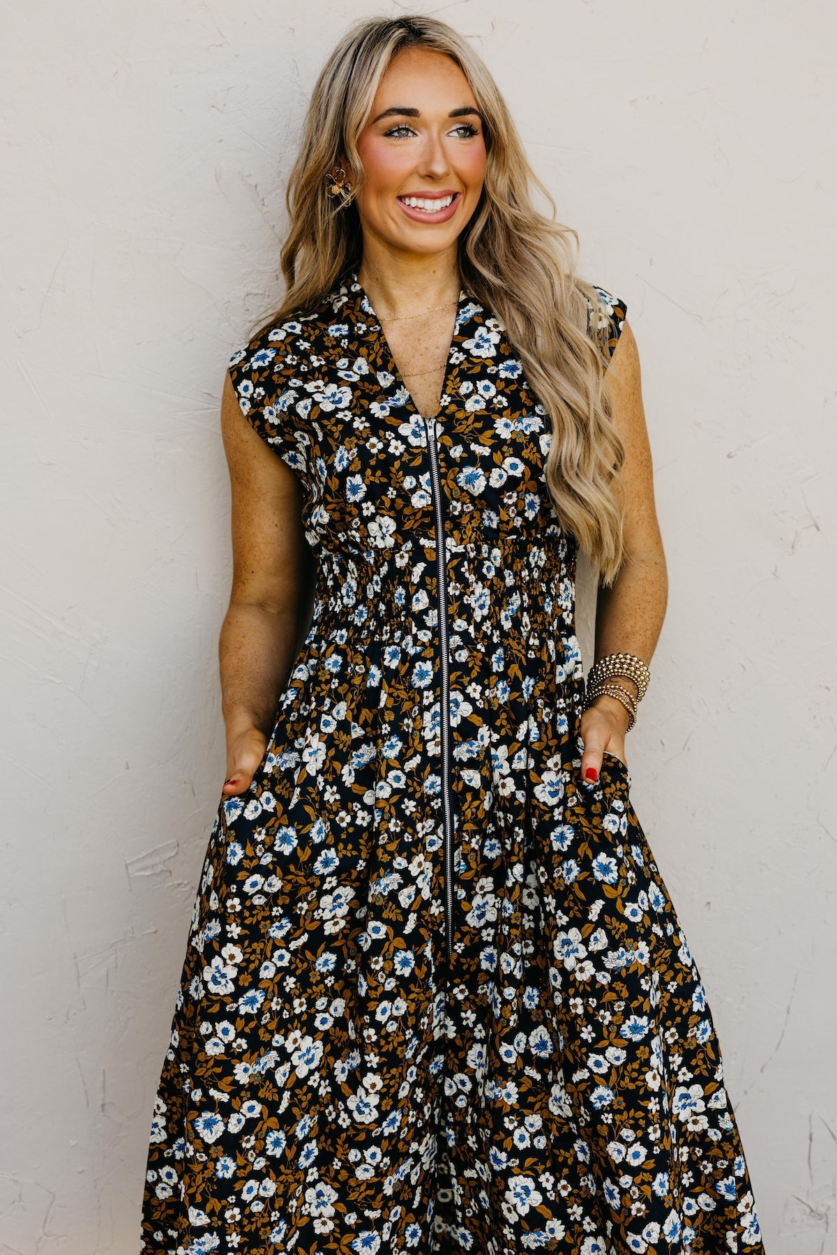 The Valery Zip-Front Floral Midi Dress