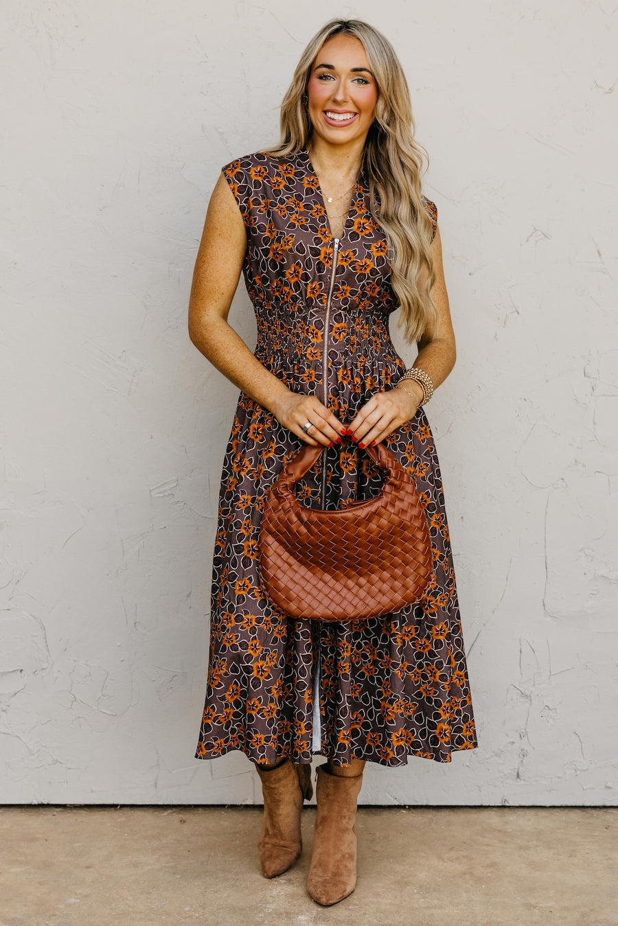 The Elora Floral Zip-Front Midi Dress