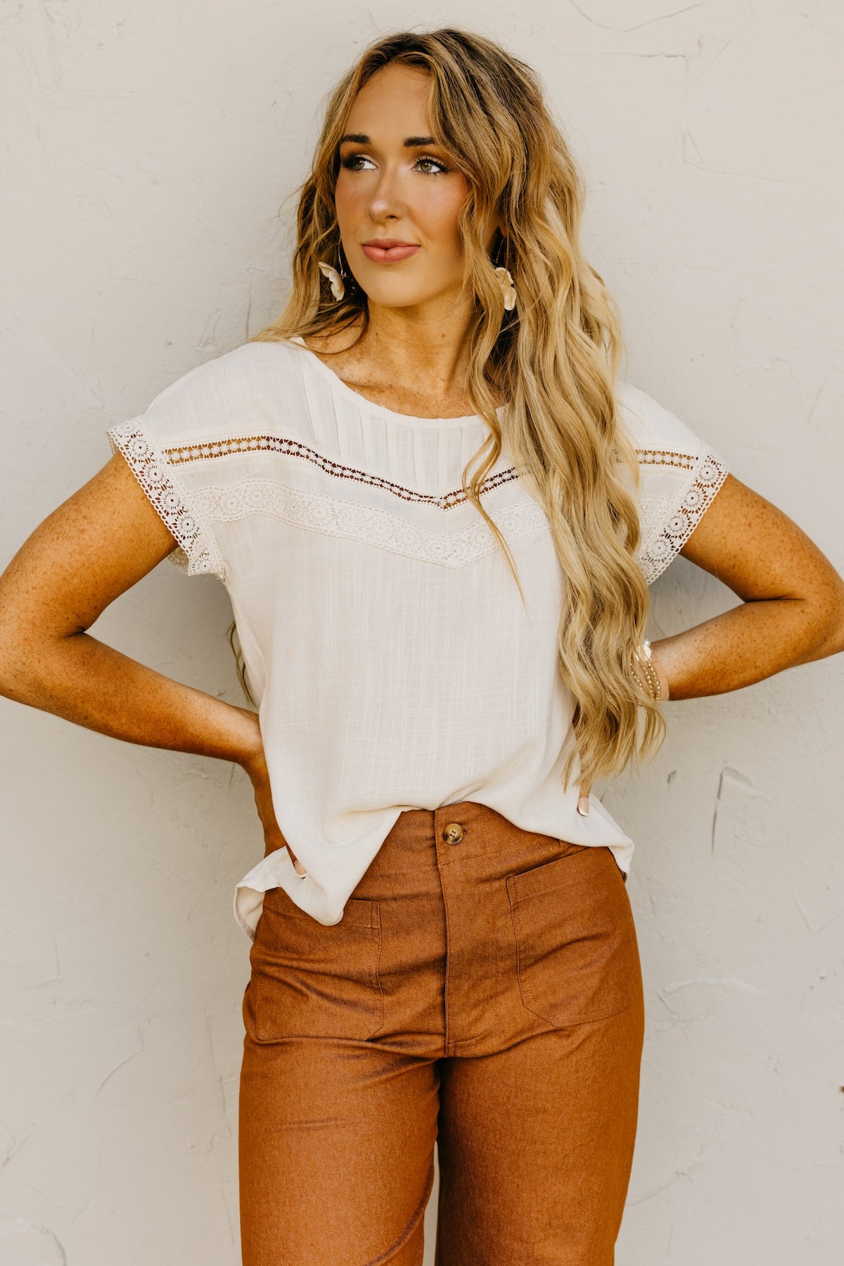 The Jaylah Lace Trim Pleat Yoke Top