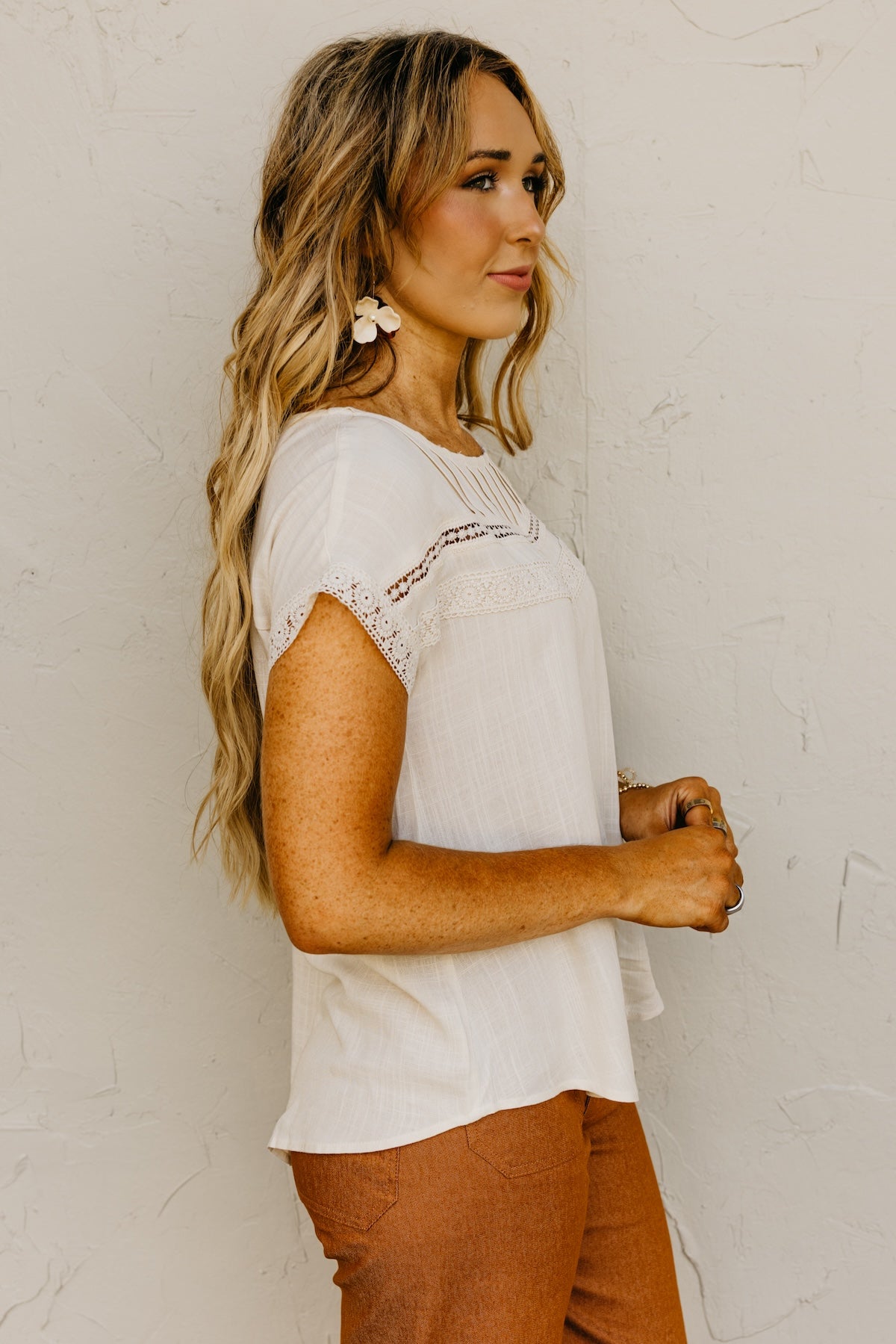 The Jaylah Lace Trim Pleat Yoke Top