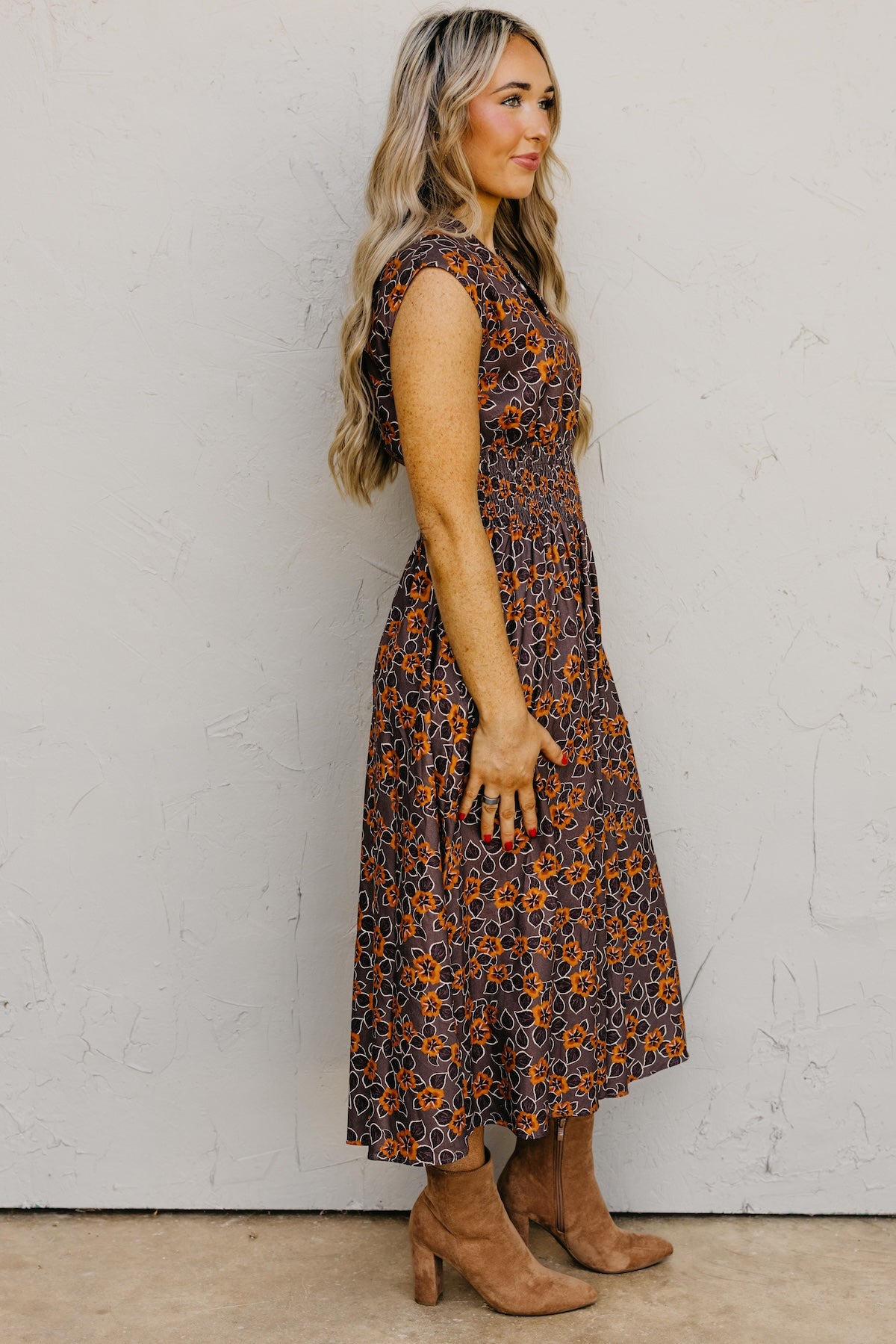 The Elora Floral Zip-Front Midi Dress